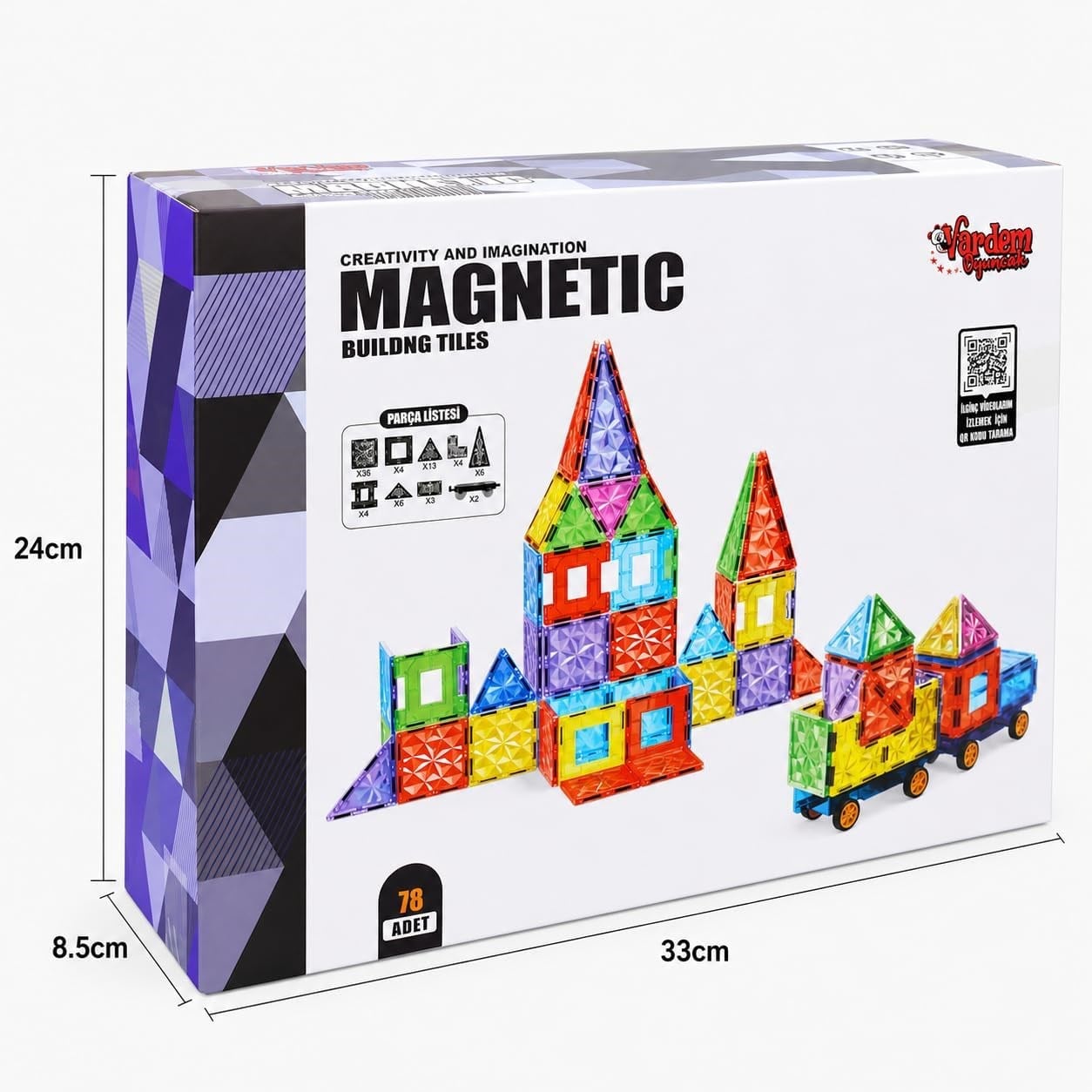 VARDEM 78 PARCA 7.5 CM MANYETIK YAPI BLOKLARI CPL101 Diğer VAR CPL101