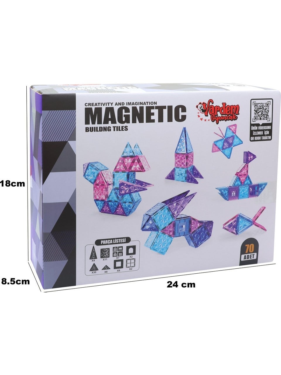 VARDEM 70 PARCA 7.5 CM MANYETIK YAPI BLOKLARI CPL122 Diğer VAR CPL122