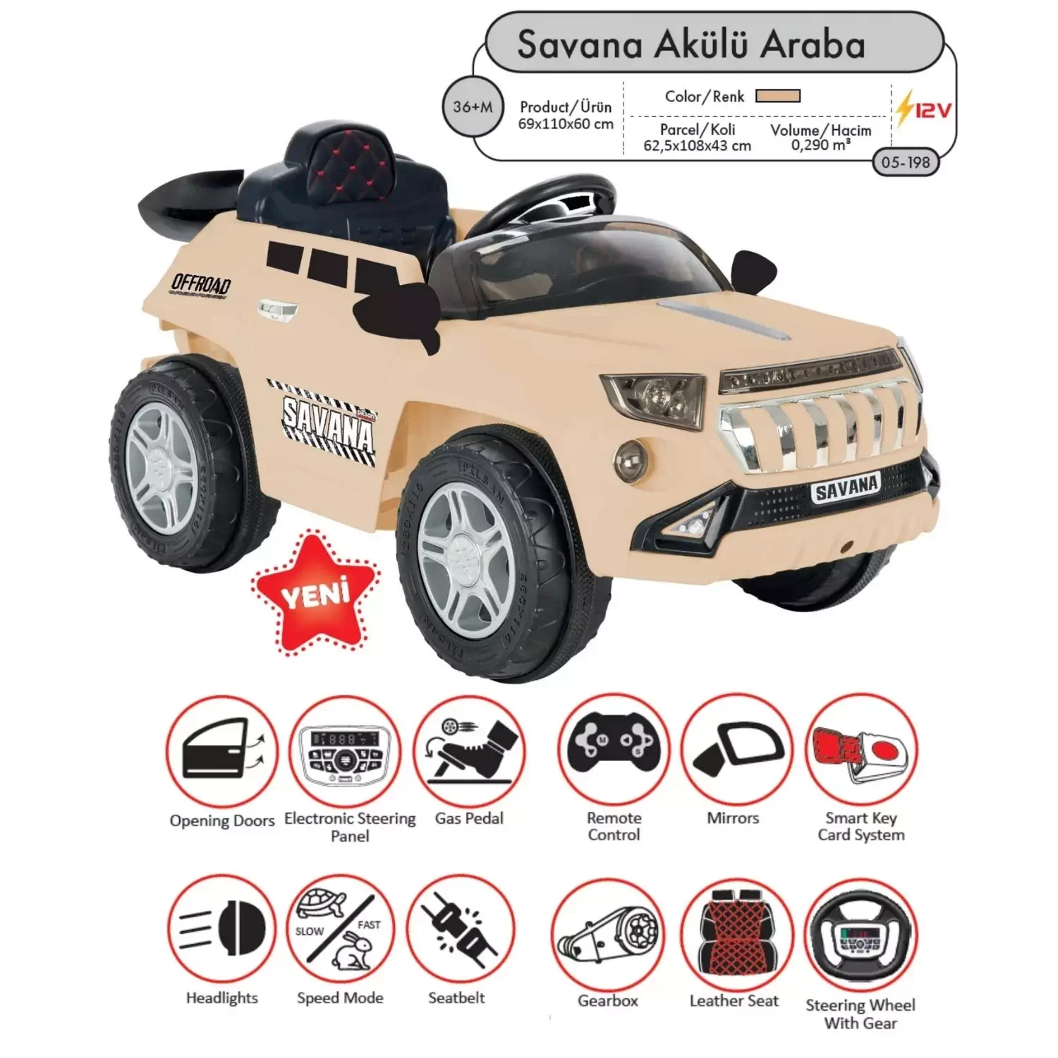 PILSAN SAVANA KUMANDALI AKULU 12 V BEJ 05 198 Diğer PLS 05 198 B