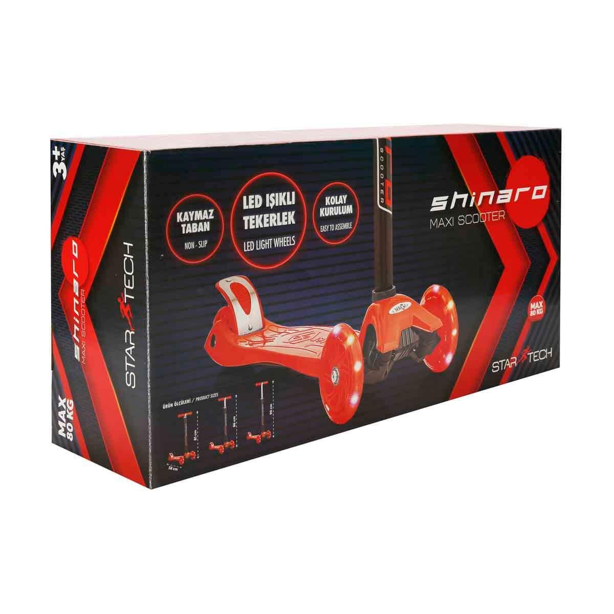 Shinaro 3 Tekerlekli Işıklı Kırmızı Maxi Scooter Shinaro CN254 SHN KRM