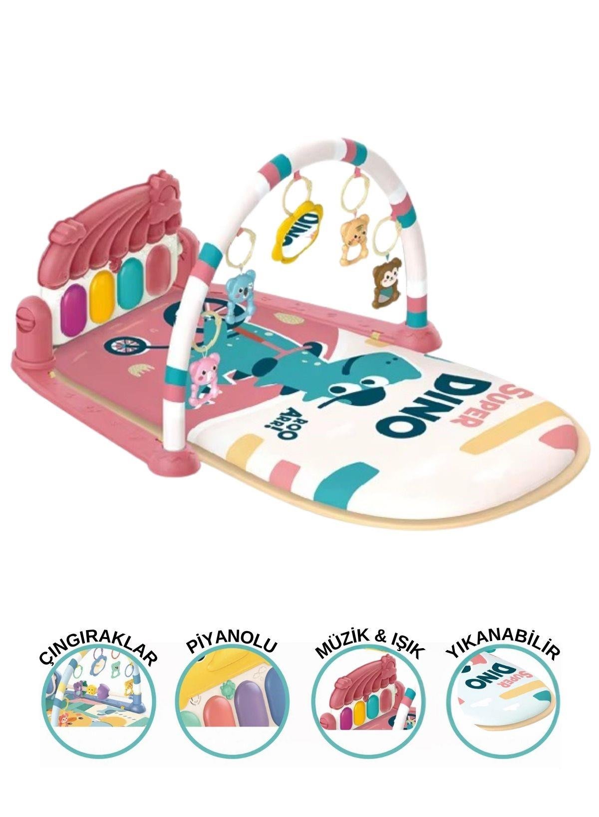 VARDEM BEBEK OYUN HALISI (PIYANOLU GOKKUSAGI DINOZOR DESENLI) PEMBE Vardem BIB 698 80