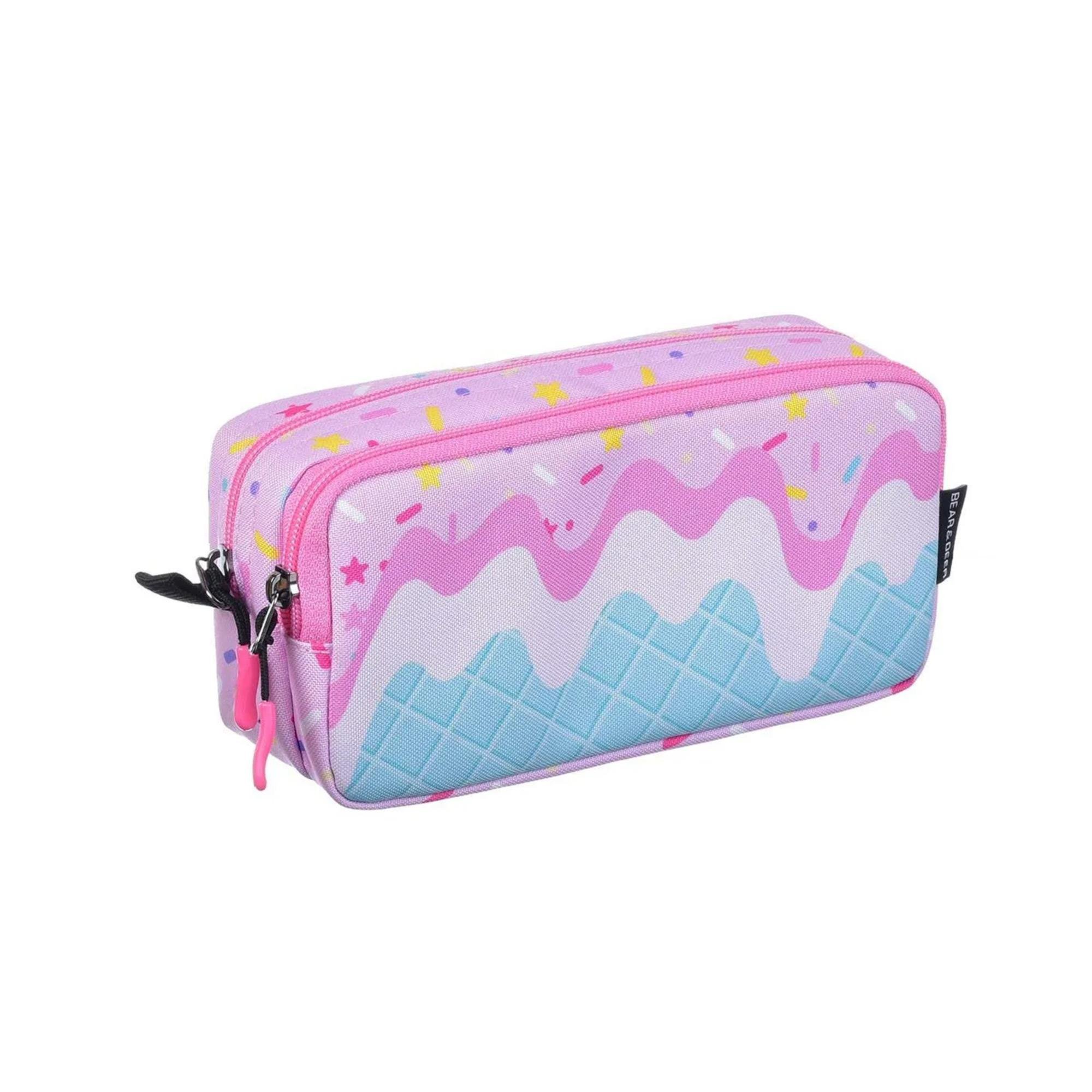 Bear & Deer Ice Cream Çift Gözlü Kalem Çantası Pembe Büyük Cepli BD-KCS144 Bear & Deer BD KCS144