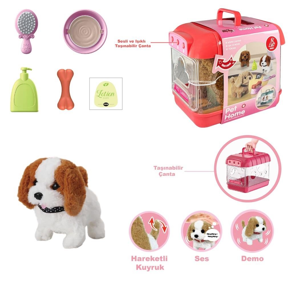 SESLI HAREKETLI KOPEK VE ISIKLI SEFFAF KAFES SET PEMBE Diğer JND 6806 P