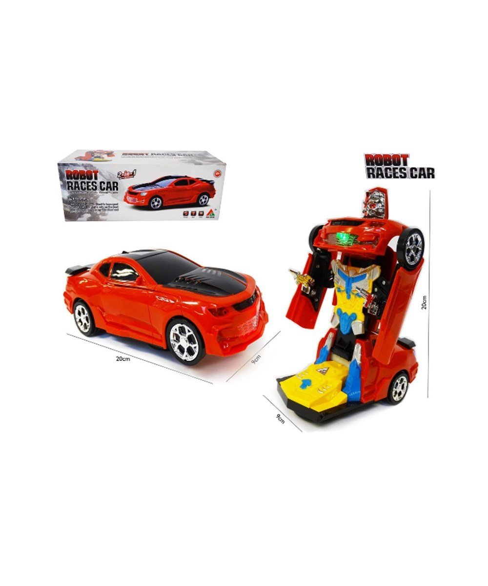 Işıklı Sesli ve Pilli Robota Dönüşen Yarış Arabası Kırmızı CEREN CTOY FW 2037
