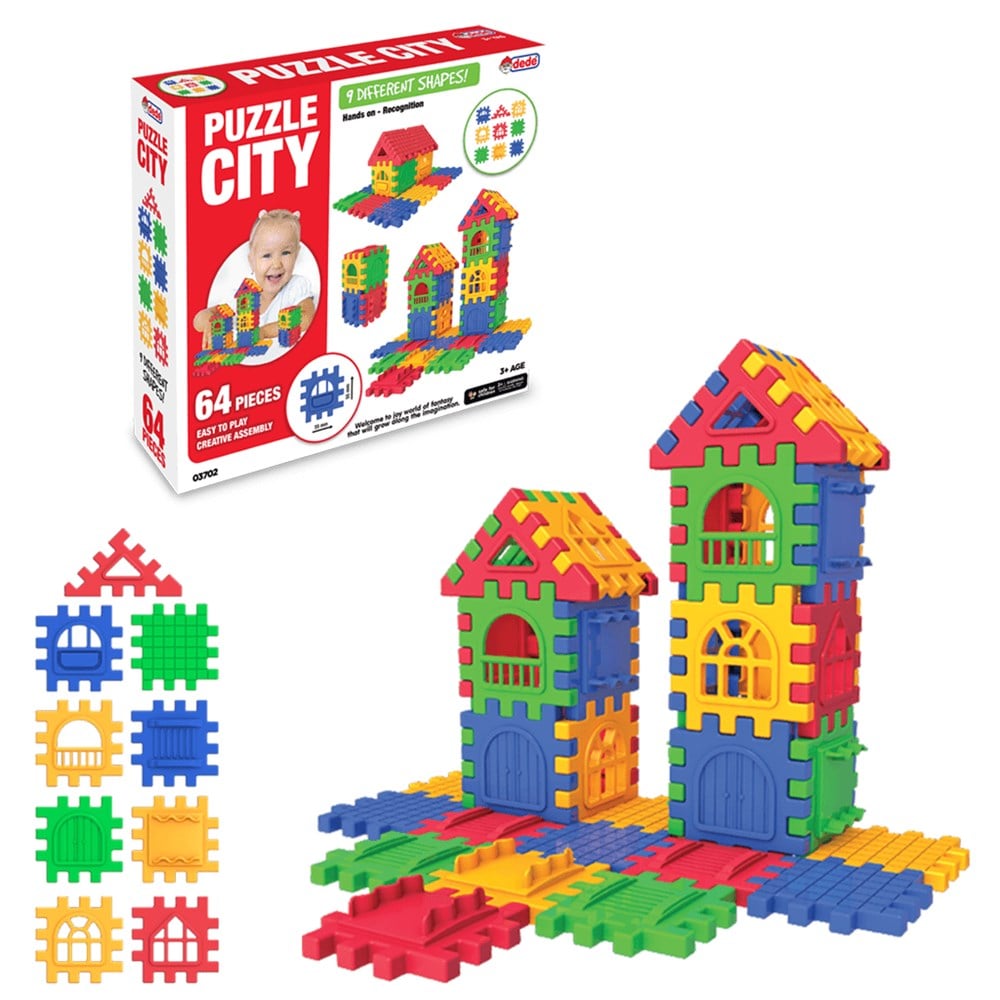 Dede Puzzle City 3D Yapı ve Tasarım Blokları 64 Parça Dede FEN 03702