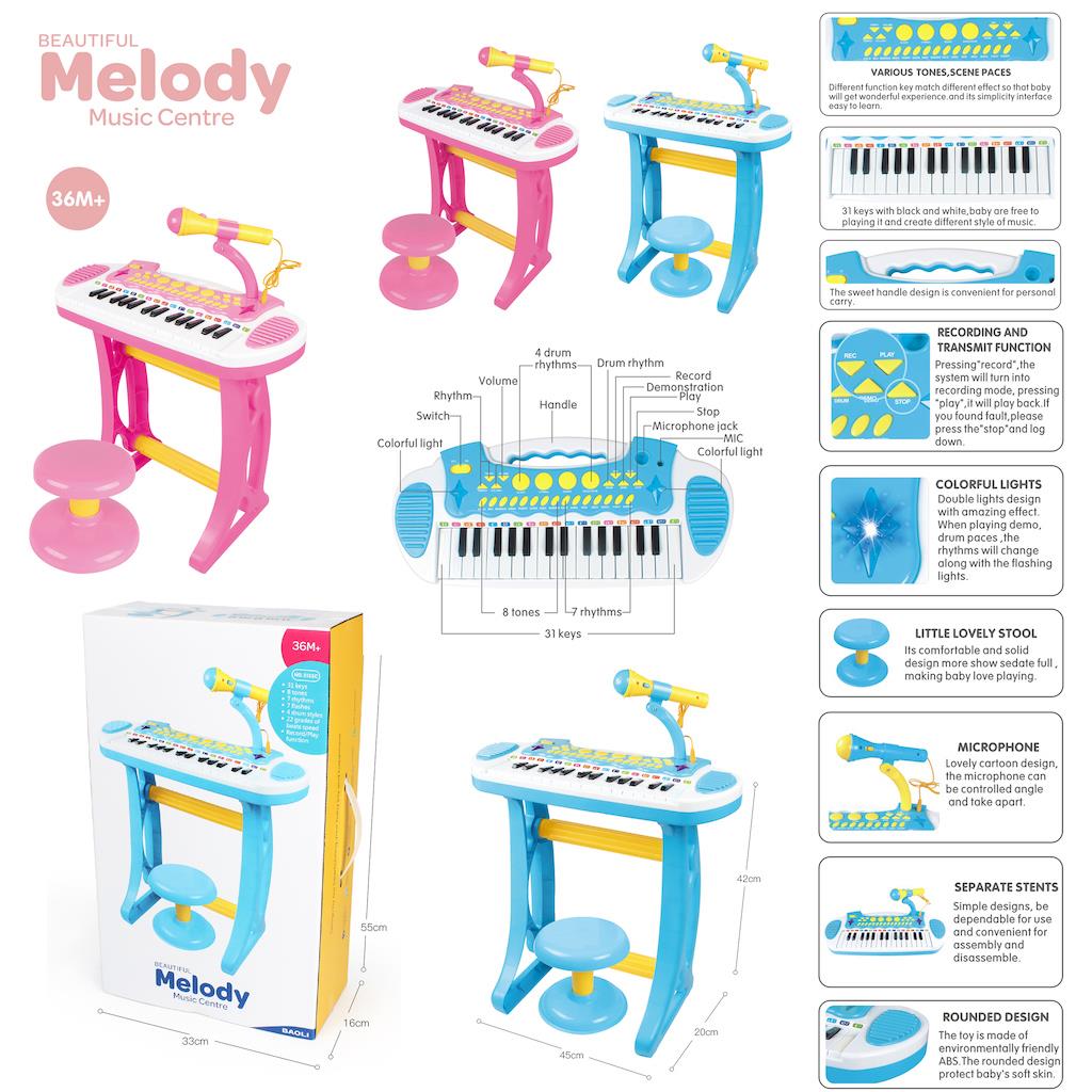 VARDEM MIKROFONLU 24 TUSLU MP3 CALAR MINI PIYANO MAVI Diğer BAO 3132C M