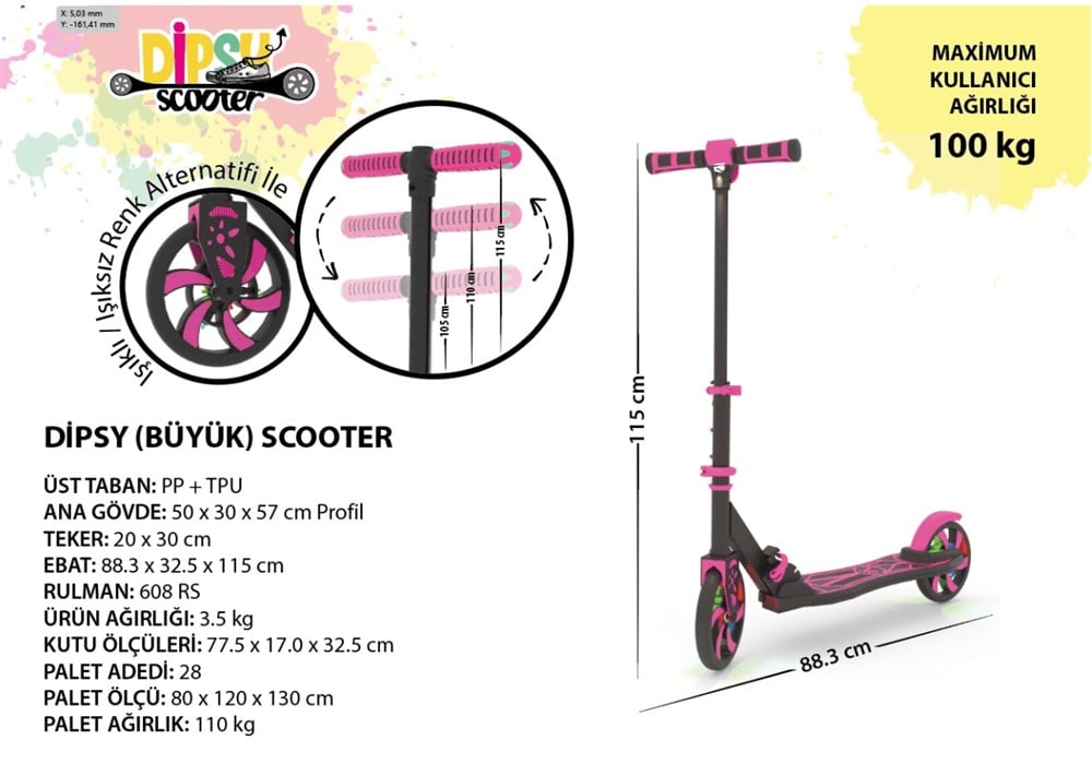 Dipsy 2 Tekerlekli Katlanabilir Pembe Scooter (Işıksız) Diğer BSC301020 P