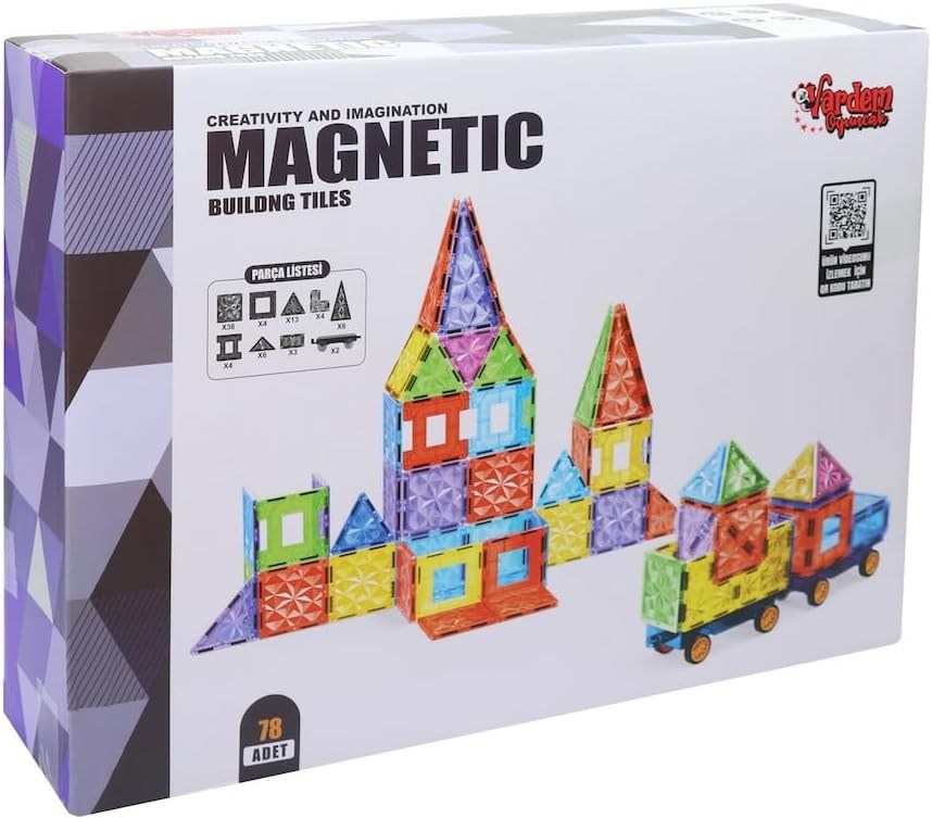 VARDEM 78 PARCA 7.5 CM MANYETIK YAPI BLOKLARI CPL101 Diğer VAR CPL101