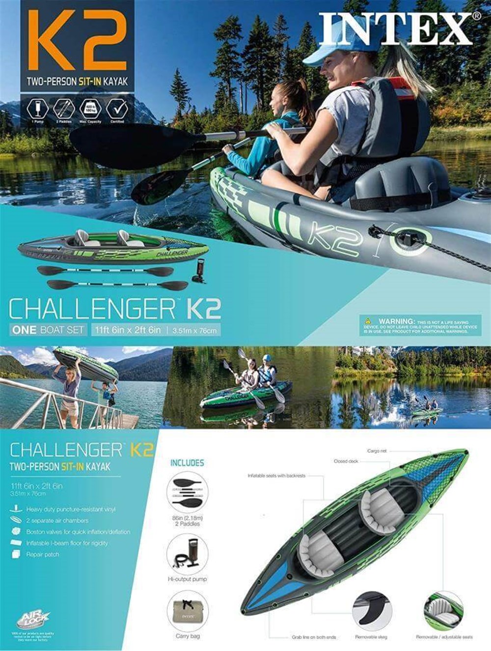 Intex Challenger K2 Çift Kişilik Şişme Bot 68306 351*76*38 Intex IB68306