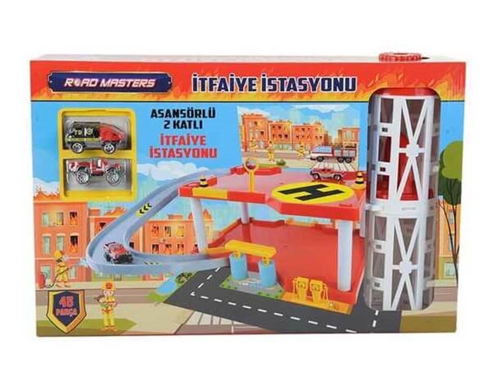 Road Master İki Katlı Asansörlü Kule İtfaiye Garaj Seti Mega Oyuncak MGA01670