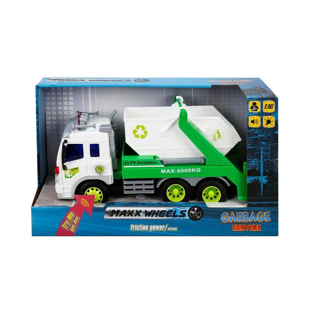 Maxx Wheels 1:16 Sesli ve Işıklı Geri Dönüşüm Kamyonları Sunman S00013078