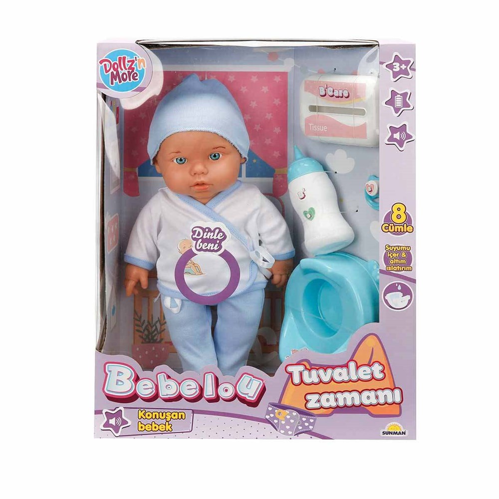 Bebelou Tuvalet Zamanı Sesli Bebek Seti 35 cm. Mavi Sunman S00030011 M