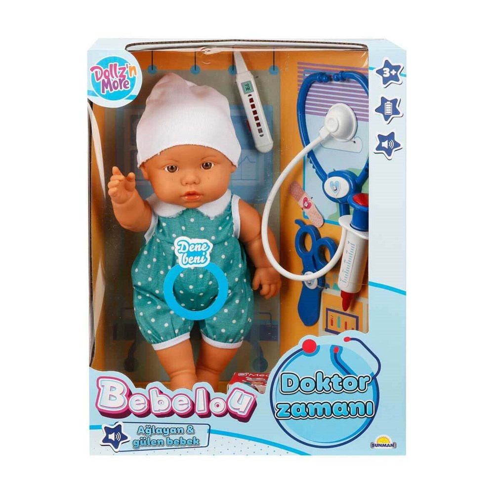 Bebelou Doktor Zamanı Sesli Bebek 35 Cm Mavi Sunman S01030111 M