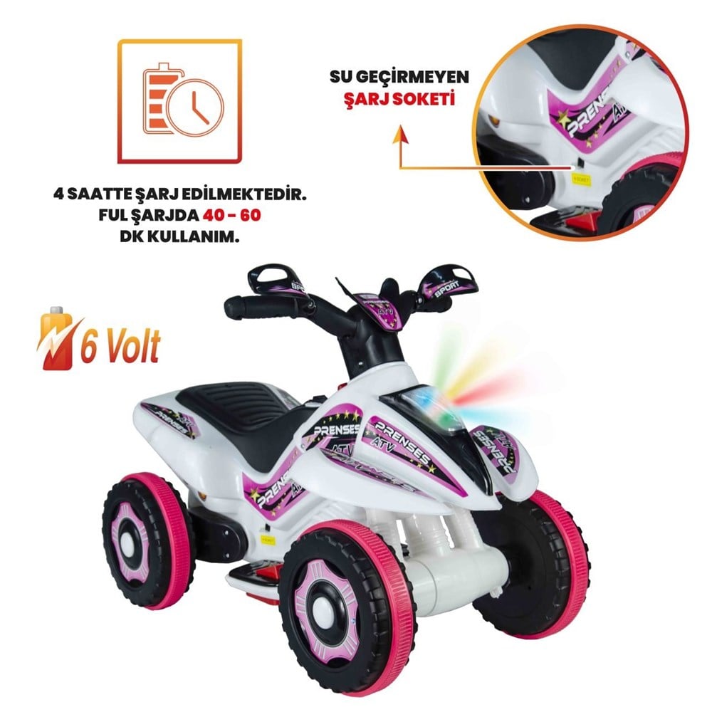 UJ Toys Akülü Atv 6V Safari Beyaz Prenses UJ Toys UJ SP001