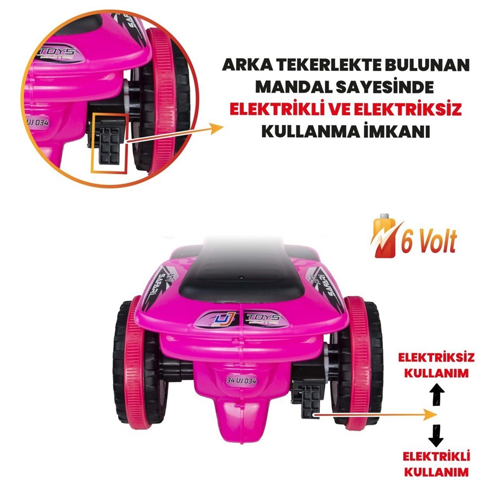 Uj Toys Müzikli ve Led Işıklı Akülü Atv 6V Safari-Pembe UJ Toys UJ SP005