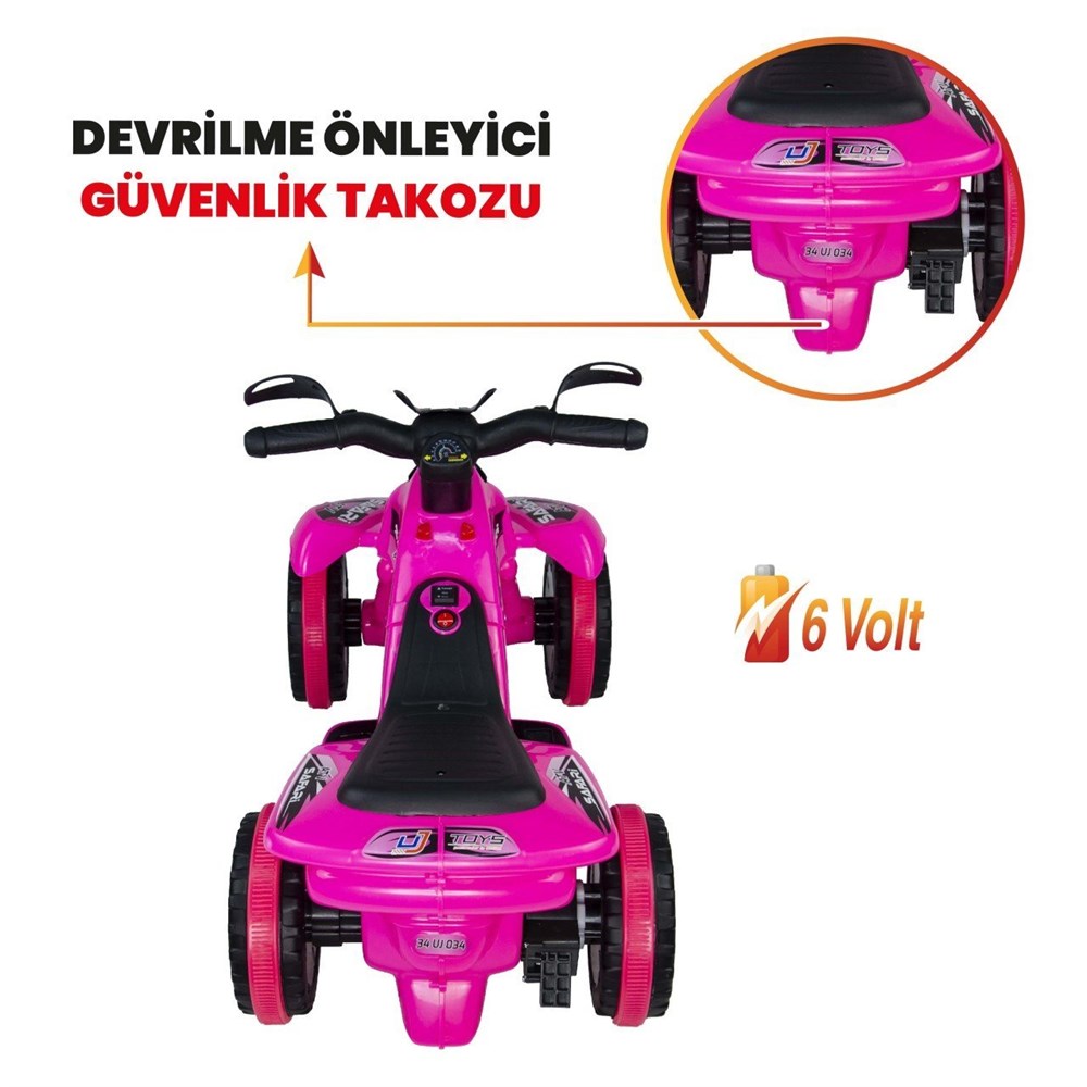 Uj Toys Müzikli ve Led Işıklı Akülü Atv 6V Safari-Pembe UJ Toys UJ SP005