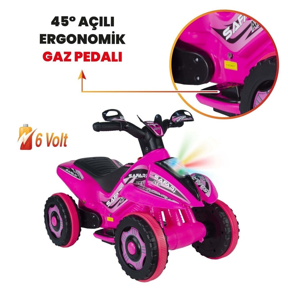 Uj Toys Müzikli ve Led Işıklı Akülü Atv 6V Safari-Pembe UJ Toys UJ SP005