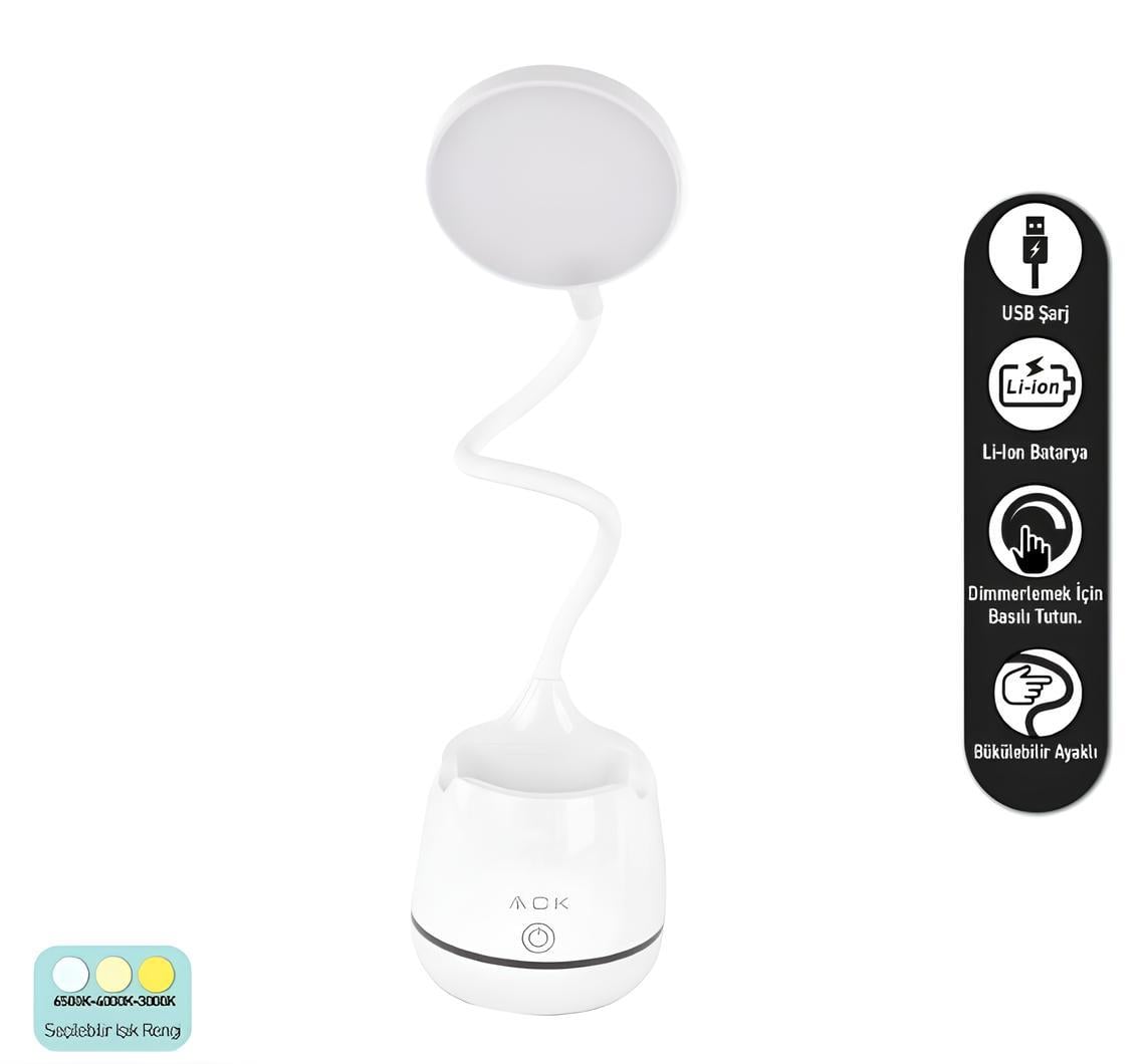 Ack Şarj Edilebilir Led Masa Lambası Beyaz Gövde AF11-10014