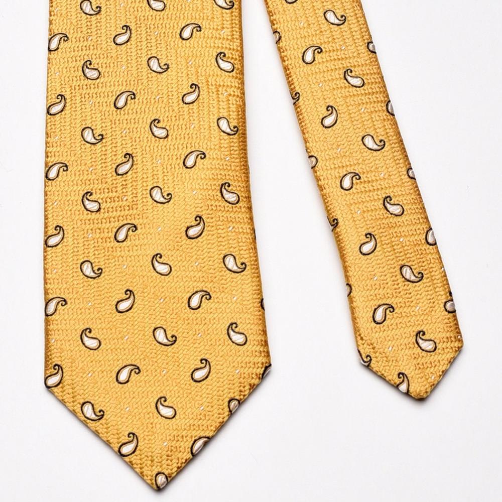 KravatCMC2591Desenli Sarı İpek Kravat
