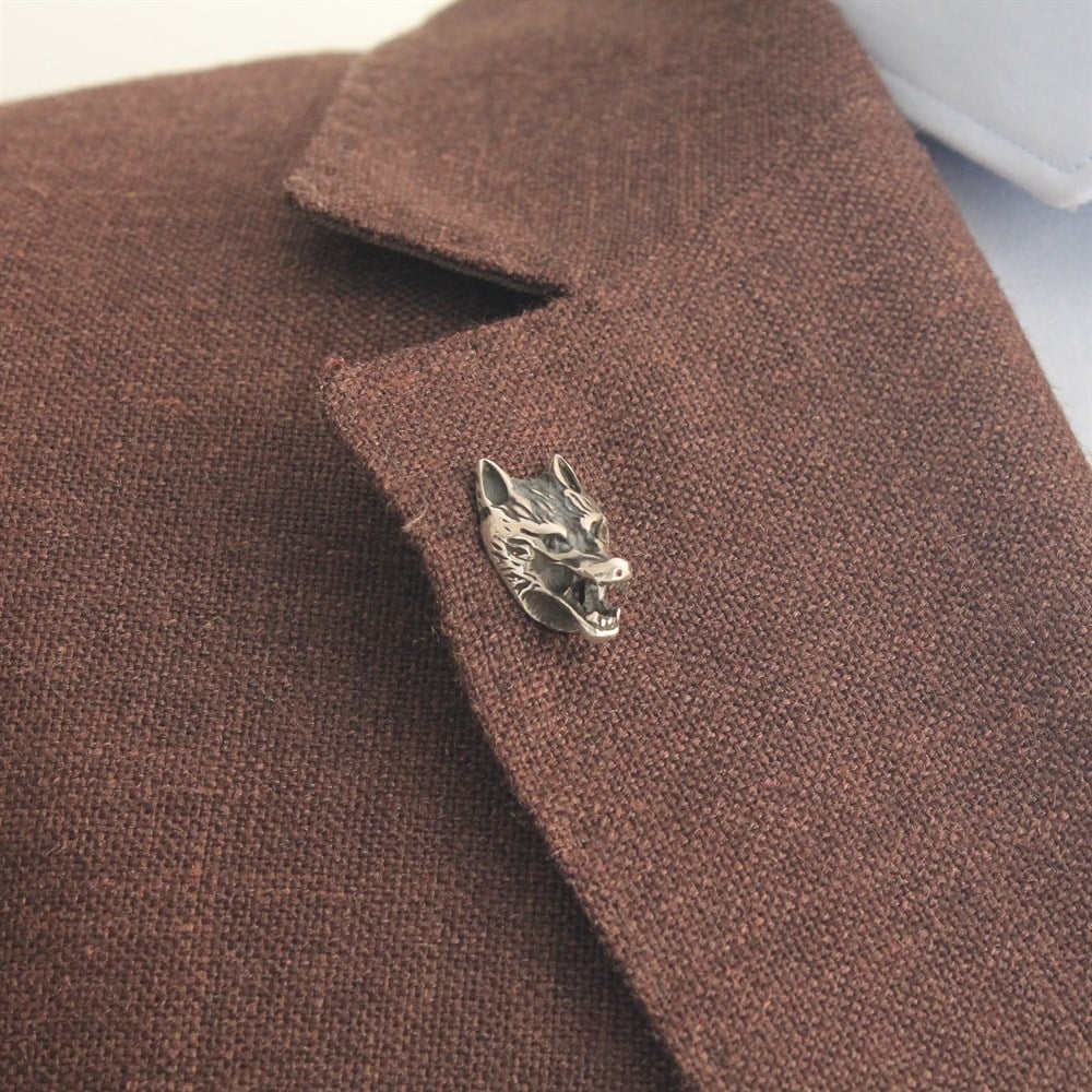 Yaka İğnesi & BroşCMC8574Gümüş Kurt Kafası Broş