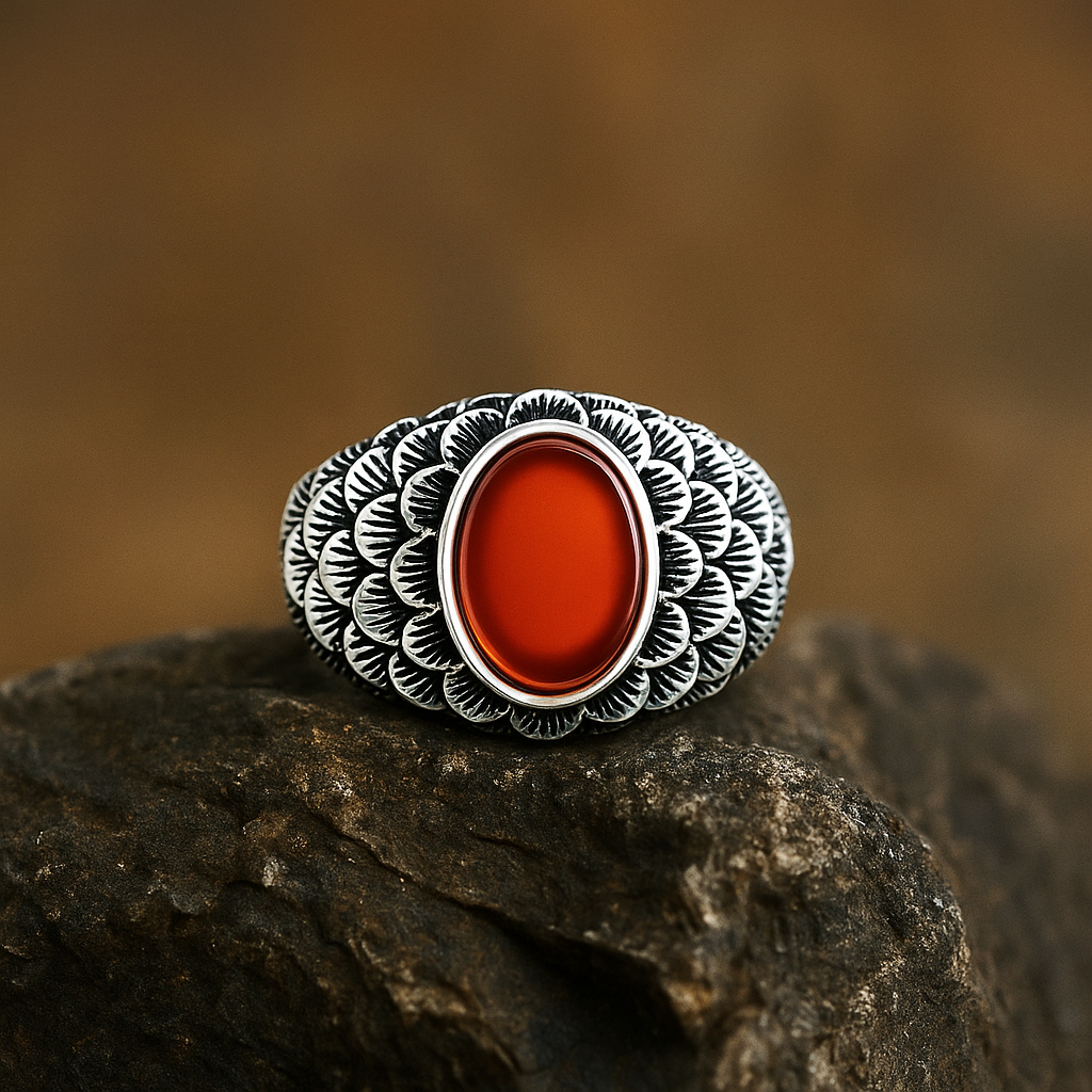 YüzükCMC2696Kehribar Doğal Taşlı Gümüş Yüzük