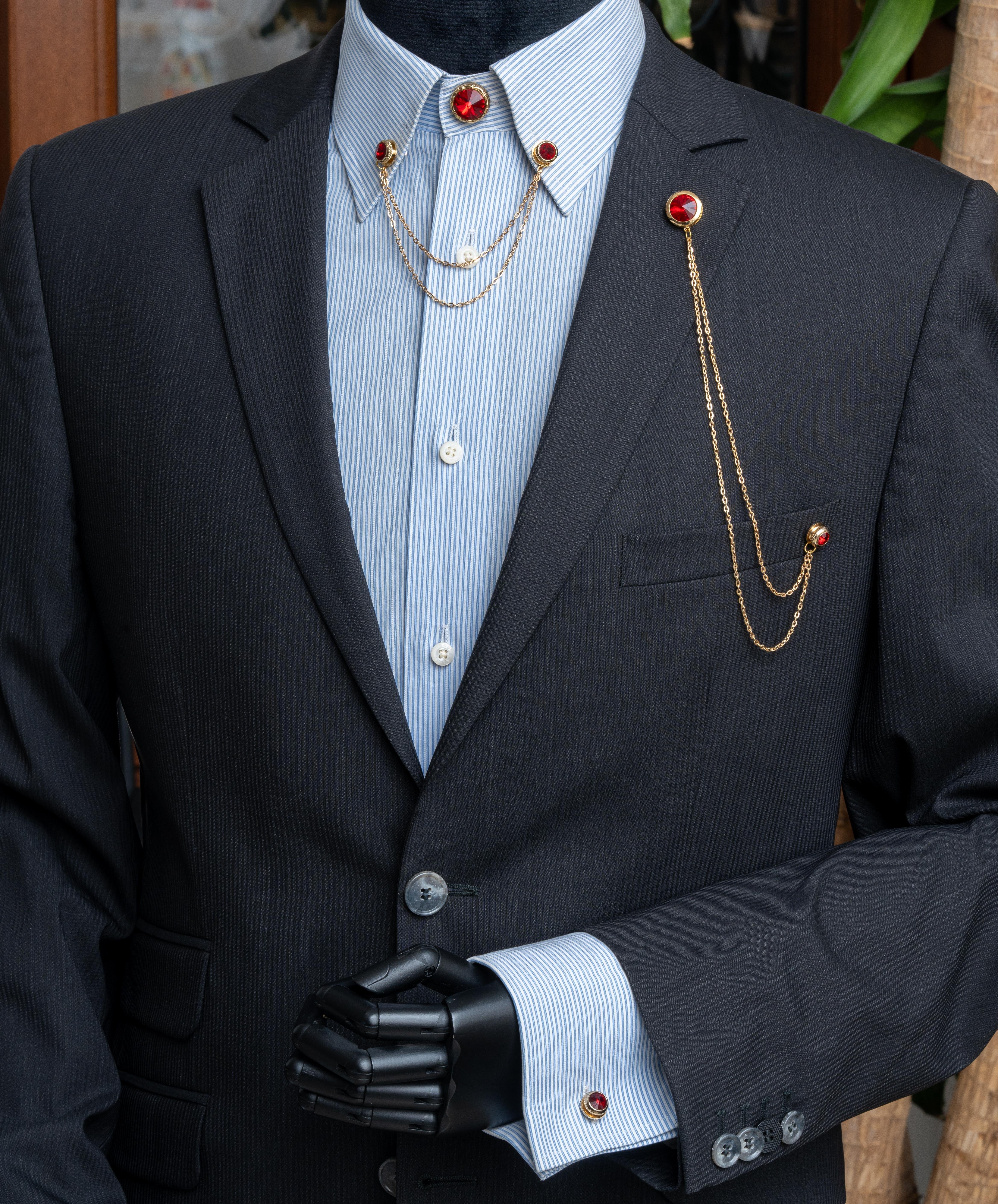 Yaka İğnesi & BroşCMC2198Kırmızı Taşlı Ceket & Gömlek Aksesuar Seti