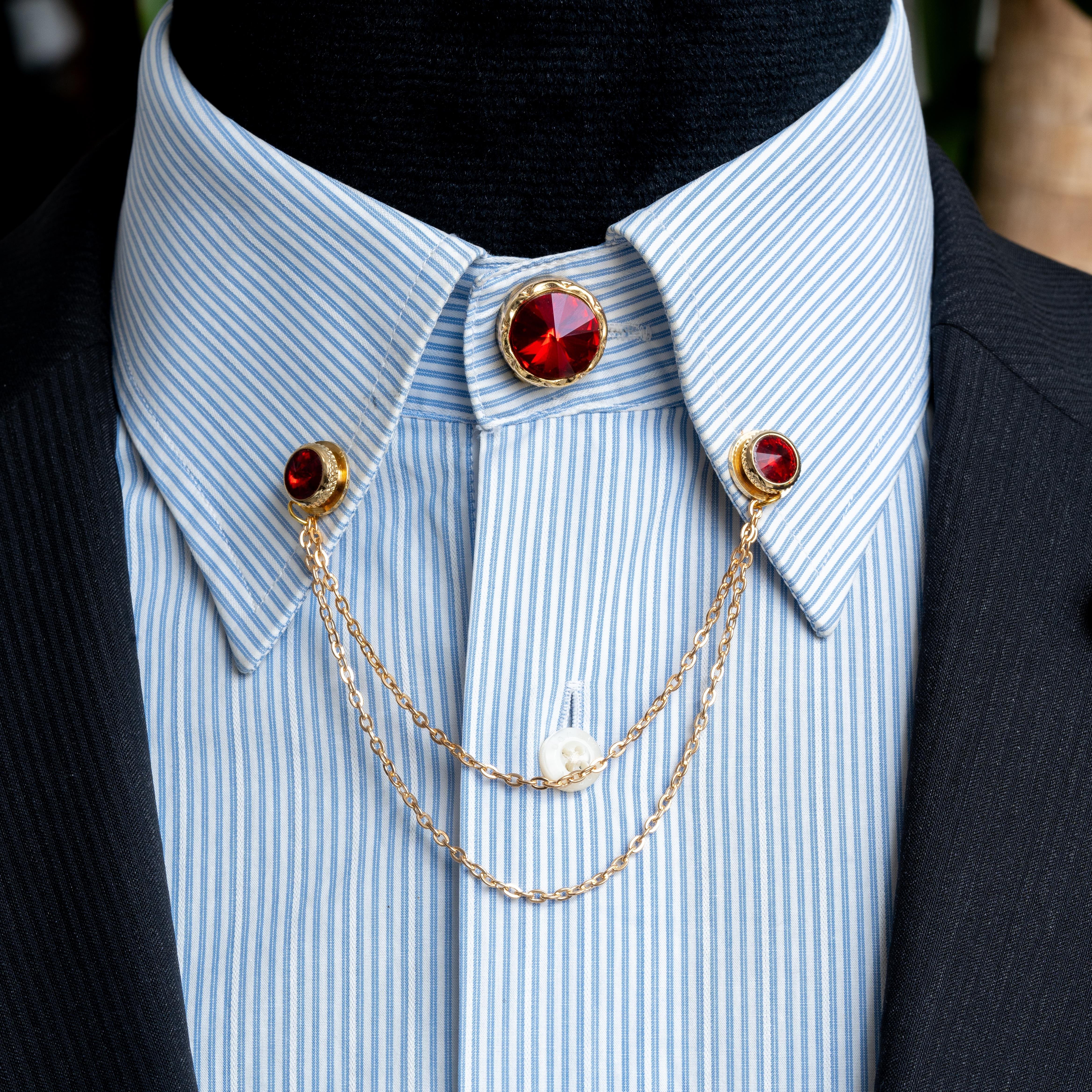 Yaka İğnesi & BroşCMC2198Kırmızı Taşlı Ceket & Gömlek Aksesuar Seti