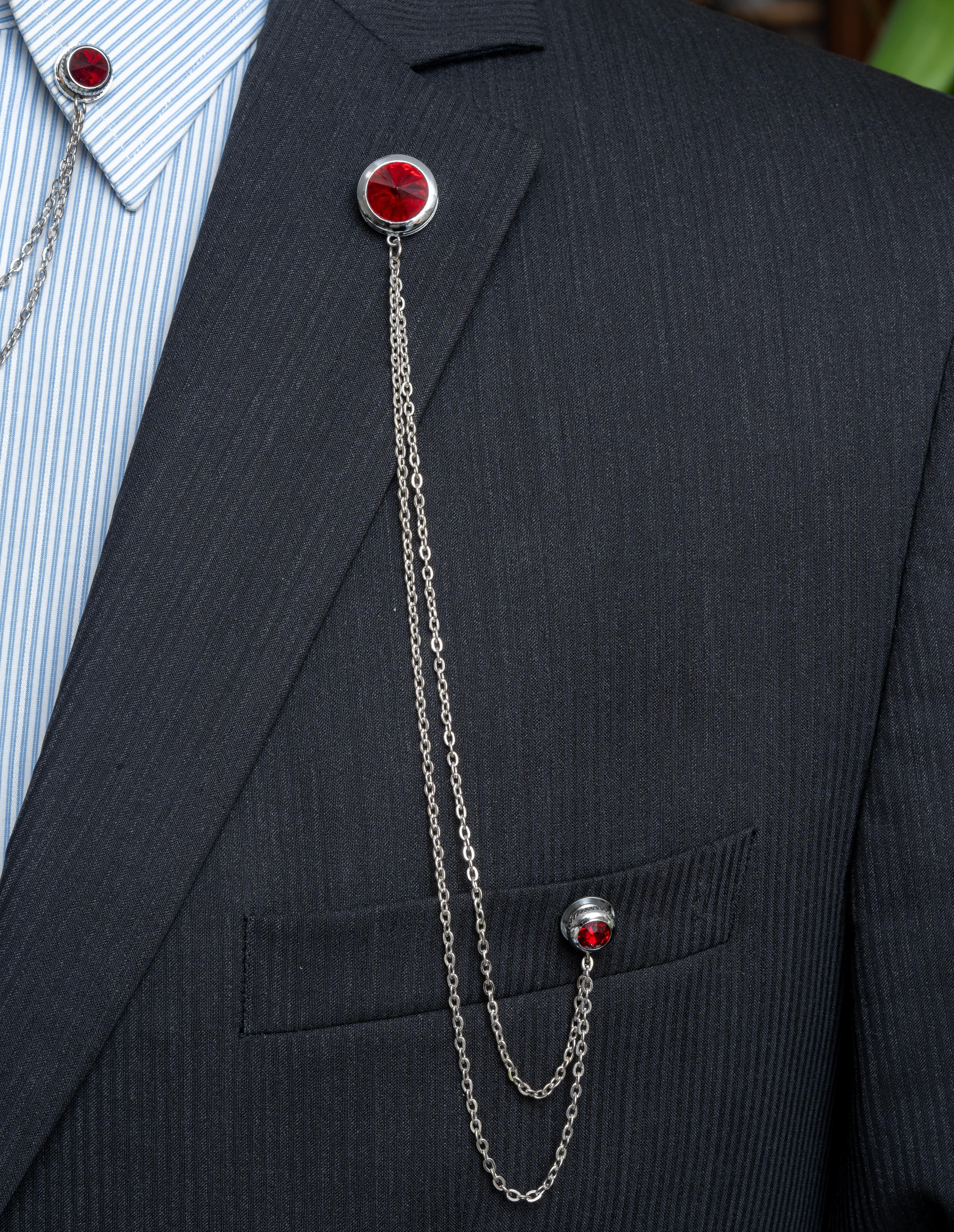 Yaka İğnesi & BroşCMC2193Kırmızı Taşlı Ceket Yaka İğnesi