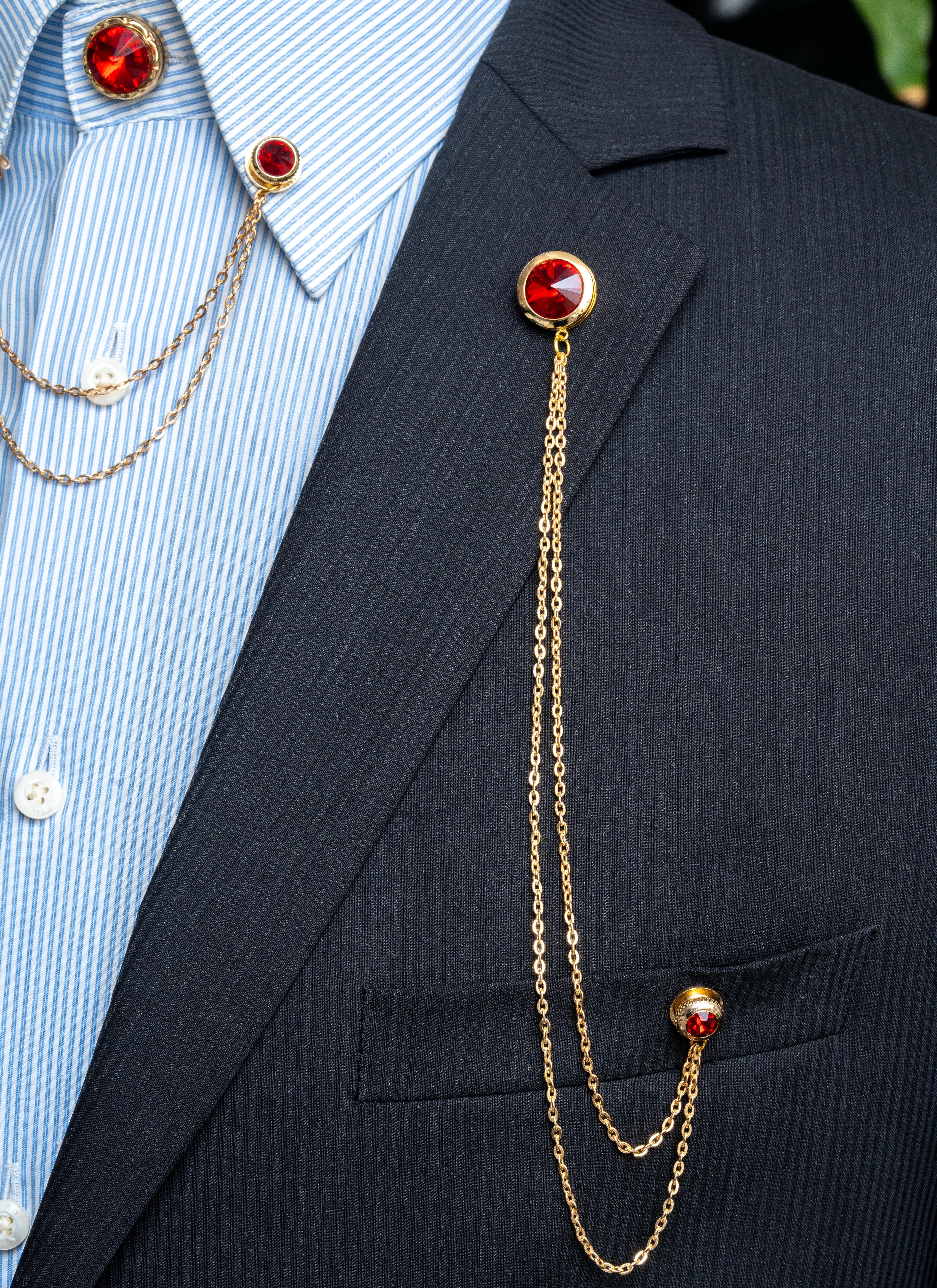 Yaka İğnesi & BroşCMC2187Kırmızı Taşlı Ceket Yaka İğnesi