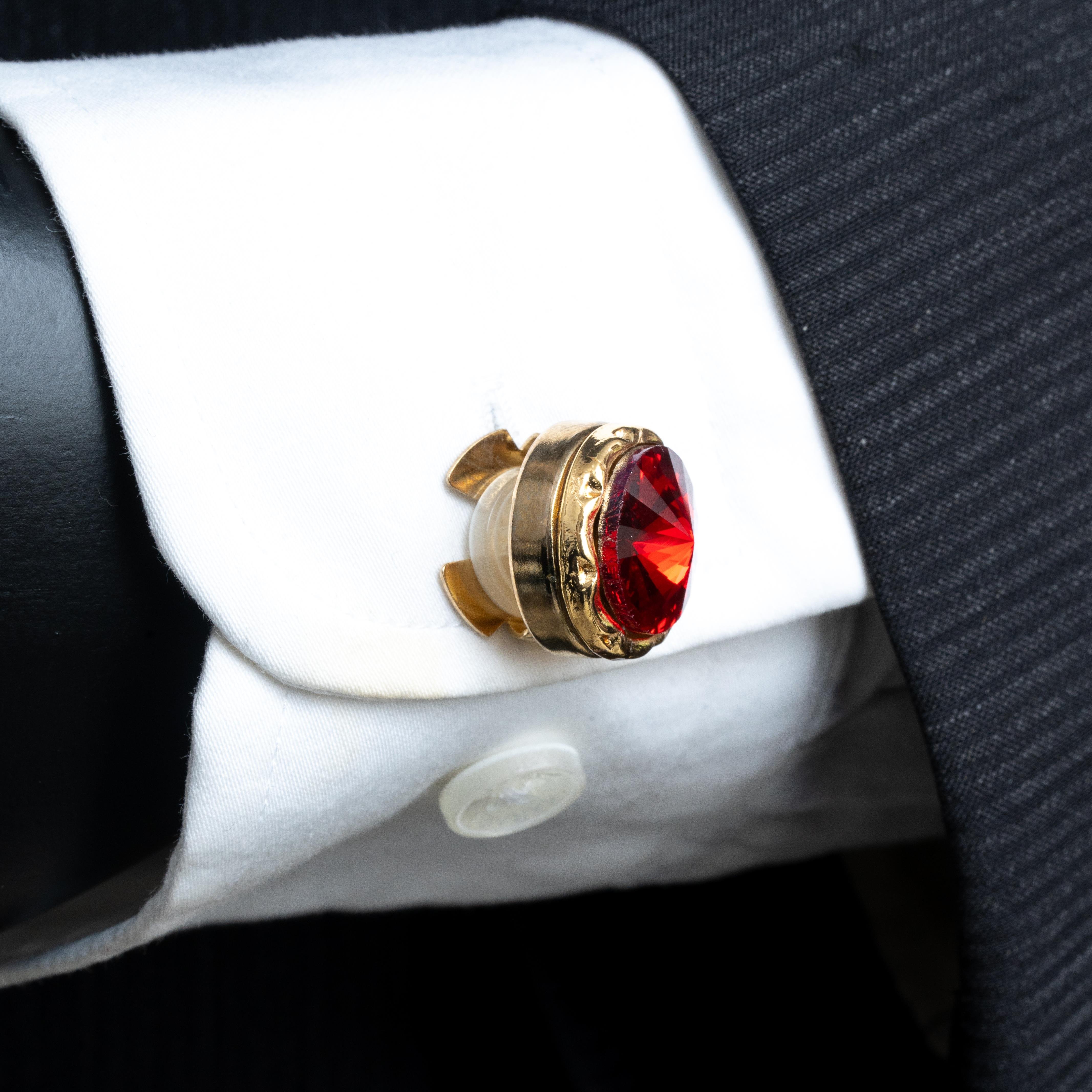 Kol DüğmesiCMC2161Kırmızı Taşlı Geçmeli Kol Düğmesi 