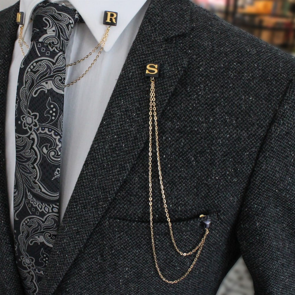 Zincirli Yaka İğnesiCMC8663Kişiye Özel Ceket Yaka İğnesi