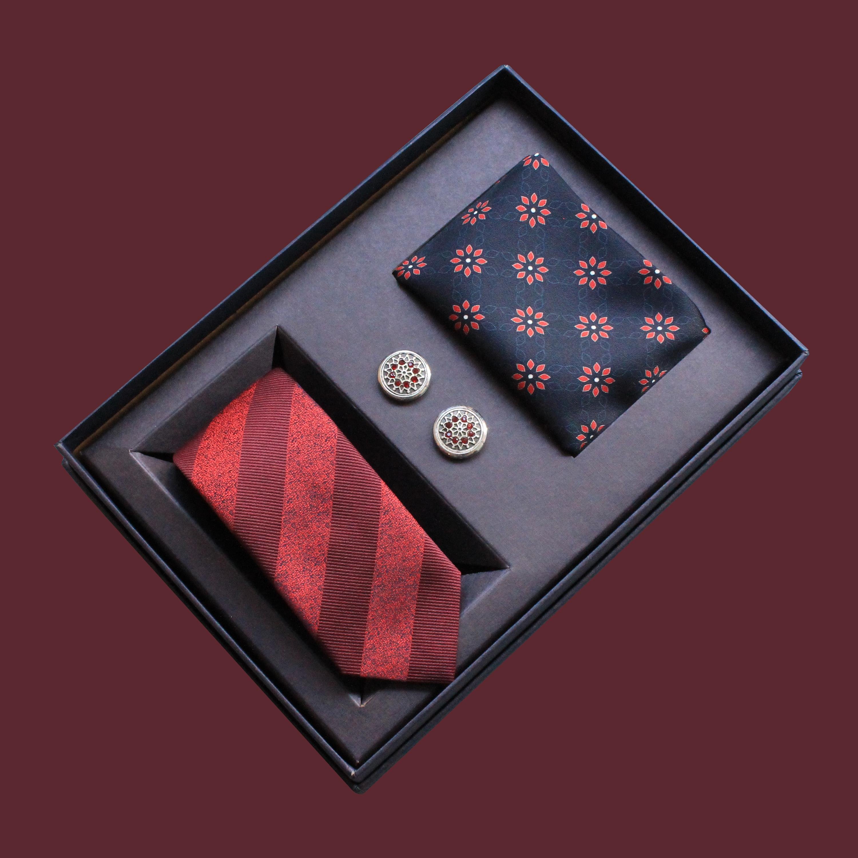 Hediye SetleriCMC2432Kravat Cep Mendili Klasik Kol Düğmesi Hediye Seti