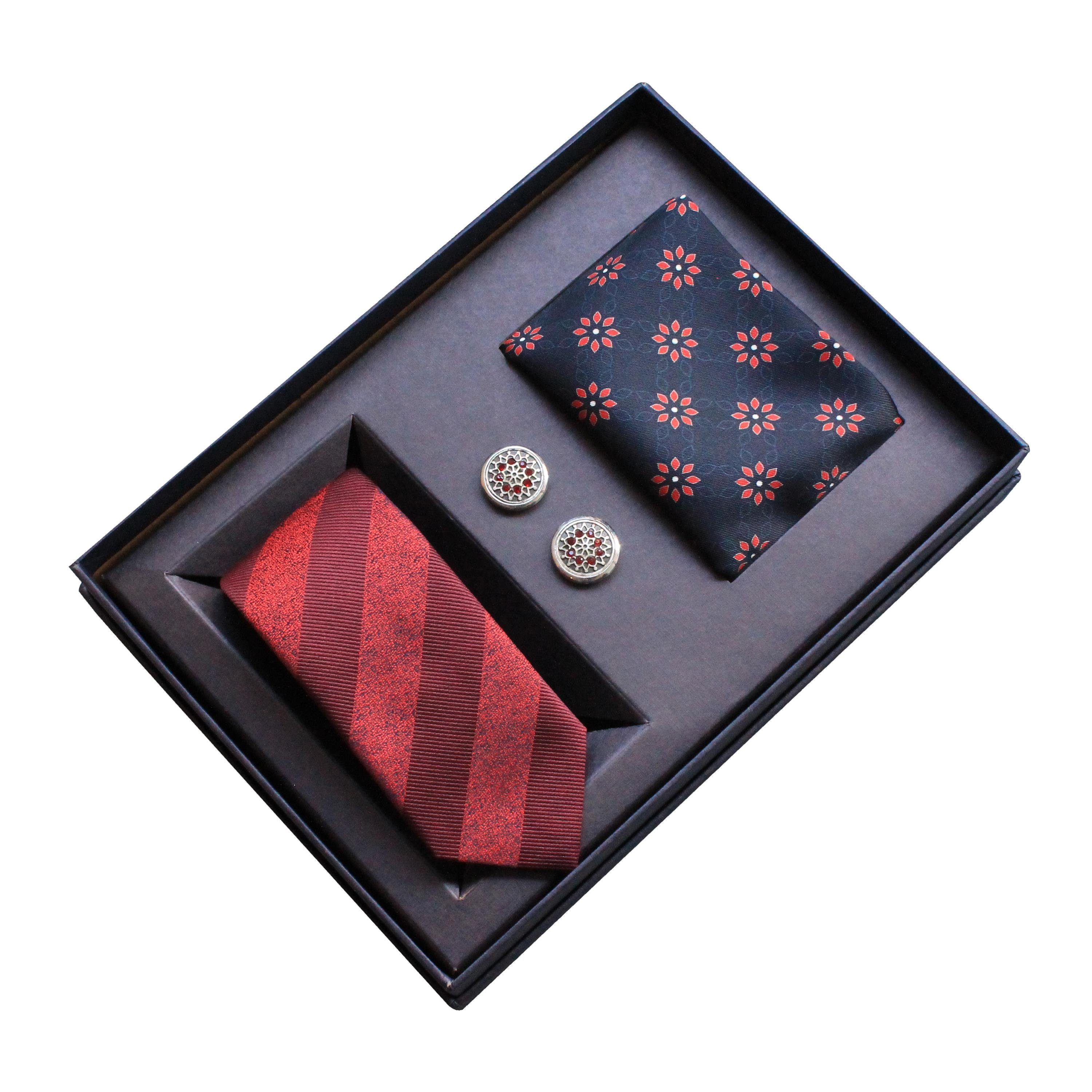 Hediye SetleriCMC2432Kravat Cep Mendili Klasik Kol Düğmesi Hediye Seti