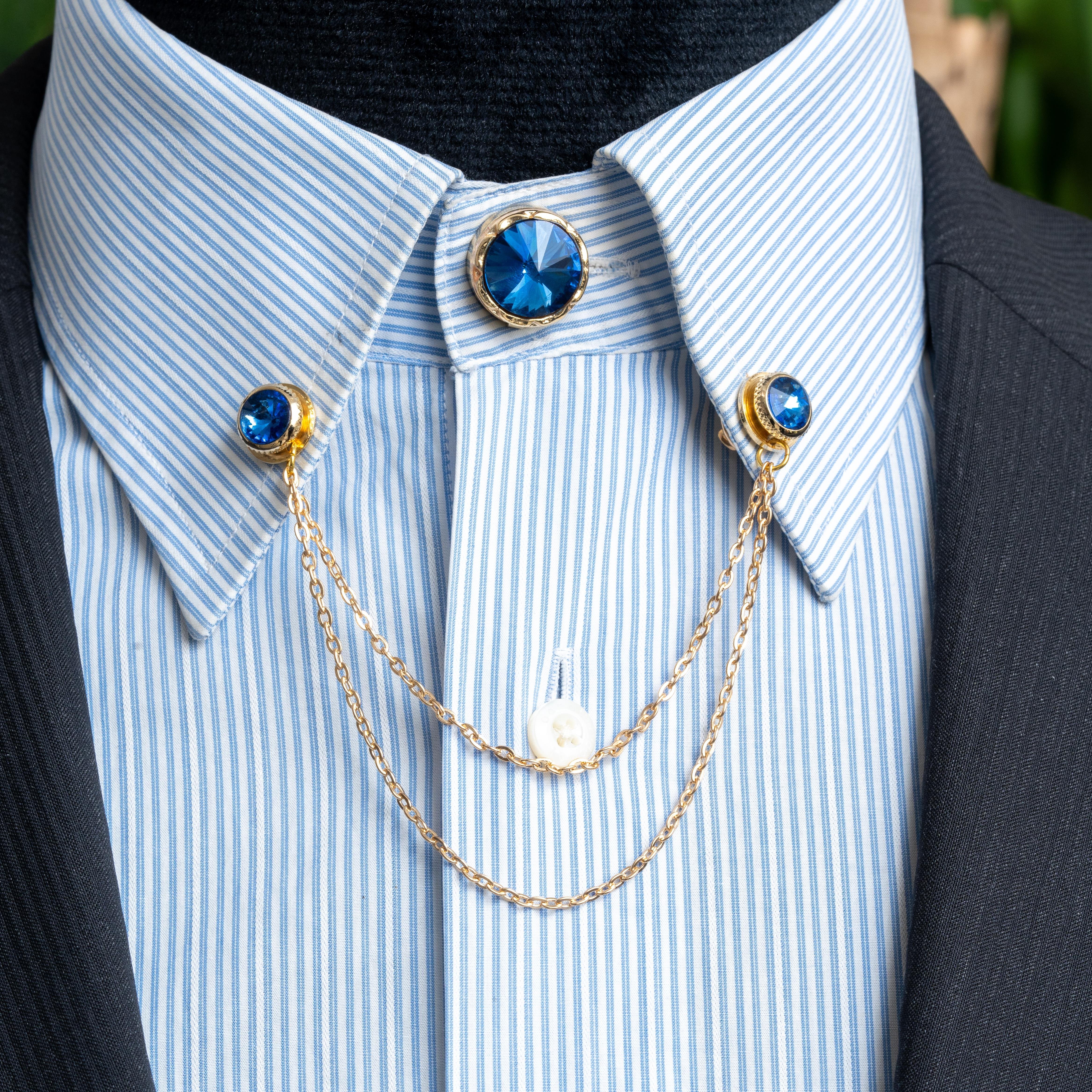 Yaka İğnesi & BroşCMC2197Mavi Taşlı Ceket & Gömlek Aksesuar Seti