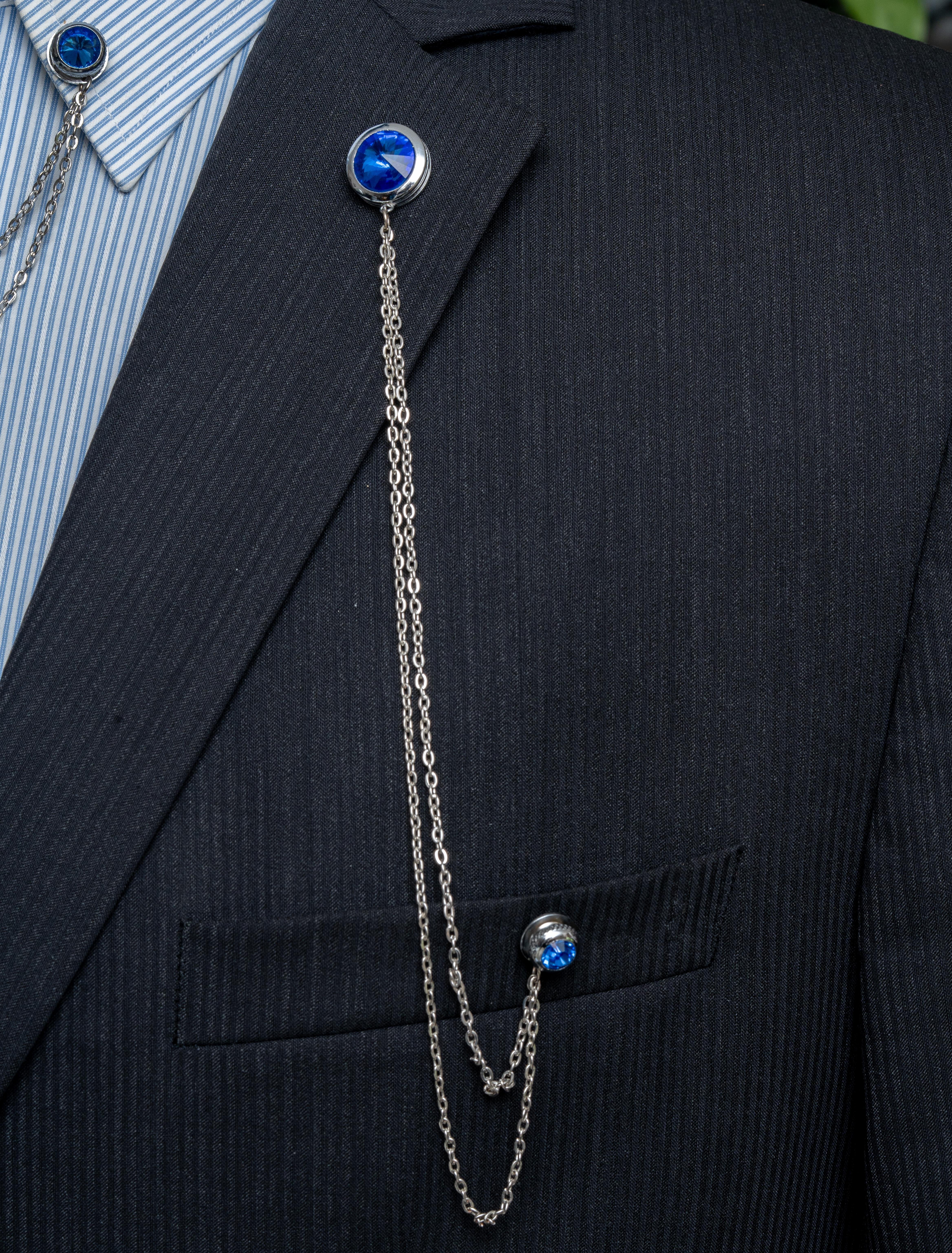 Yaka İğnesi & BroşCMC2195Mavi Taşlı Ceket Yaka İğnesi