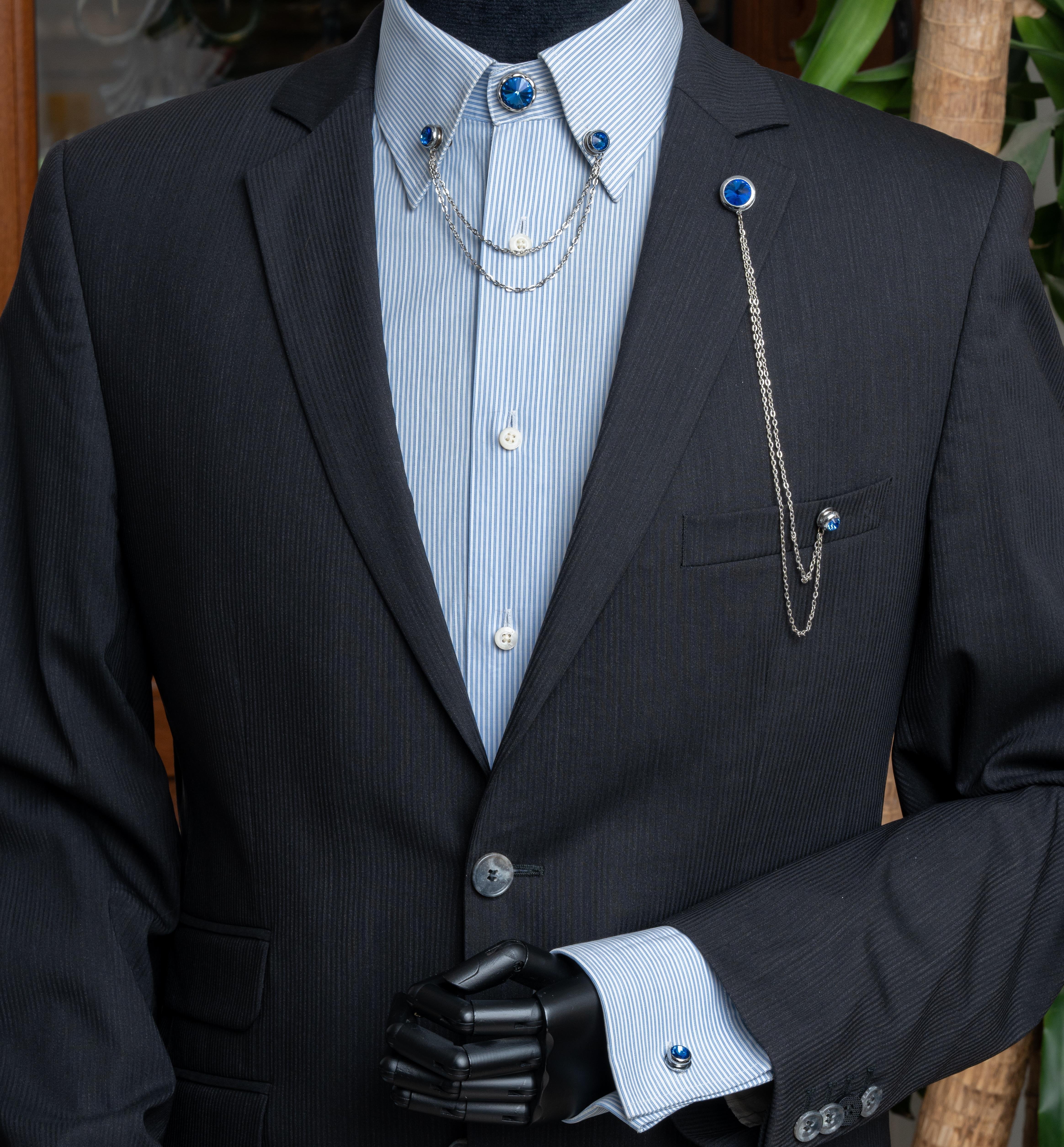 Yaka İğnesi & BroşCMC2195Mavi Taşlı Ceket Yaka İğnesi