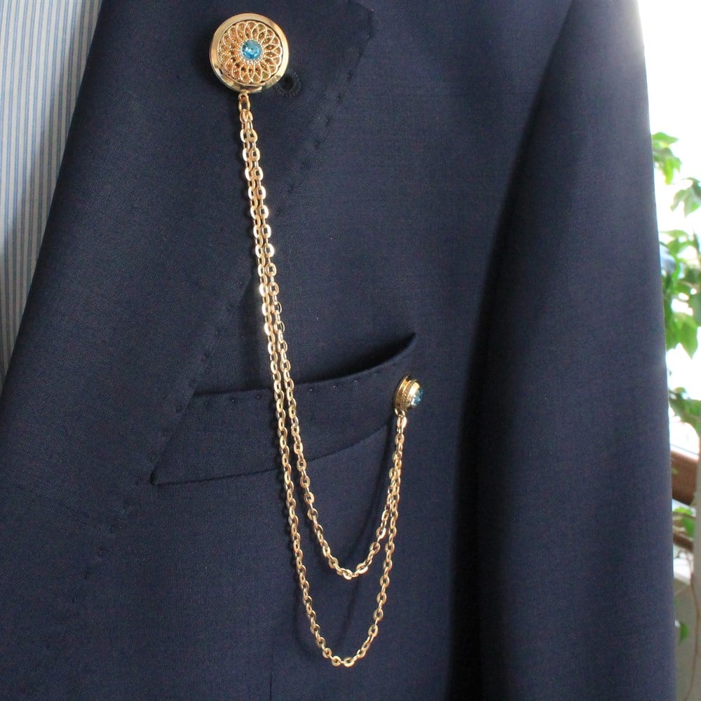 Yaka İğnesi & BroşCMC9555Mavi Taşlı Ceket Yaka İğnesi