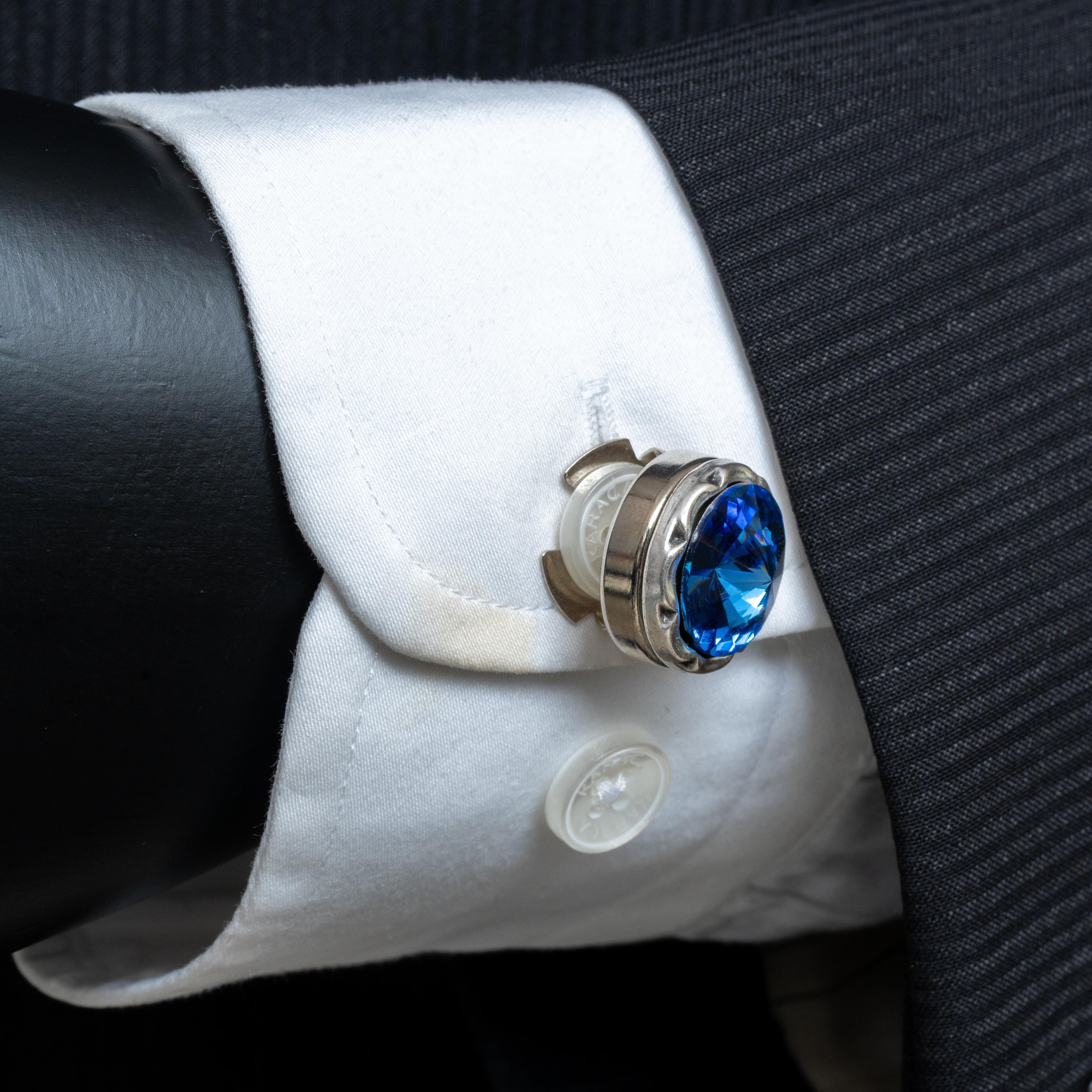 Kol DüğmesiCMC2158Mavi Taşlı Geçmeli Kol Düğmesi 