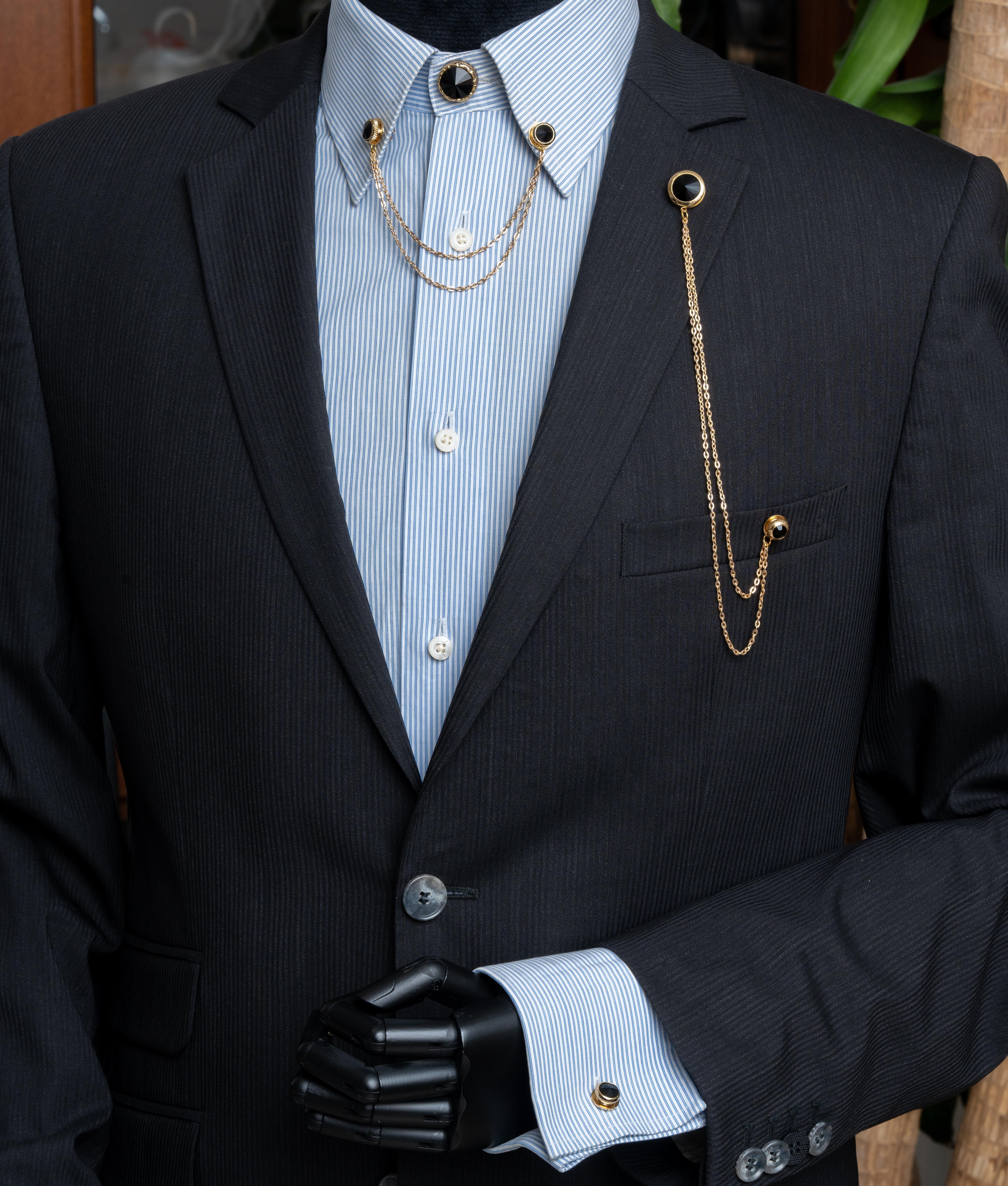 Yaka İğnesi & BroşCMC2191Siyah Taşlı Ceket Yaka İğnesi