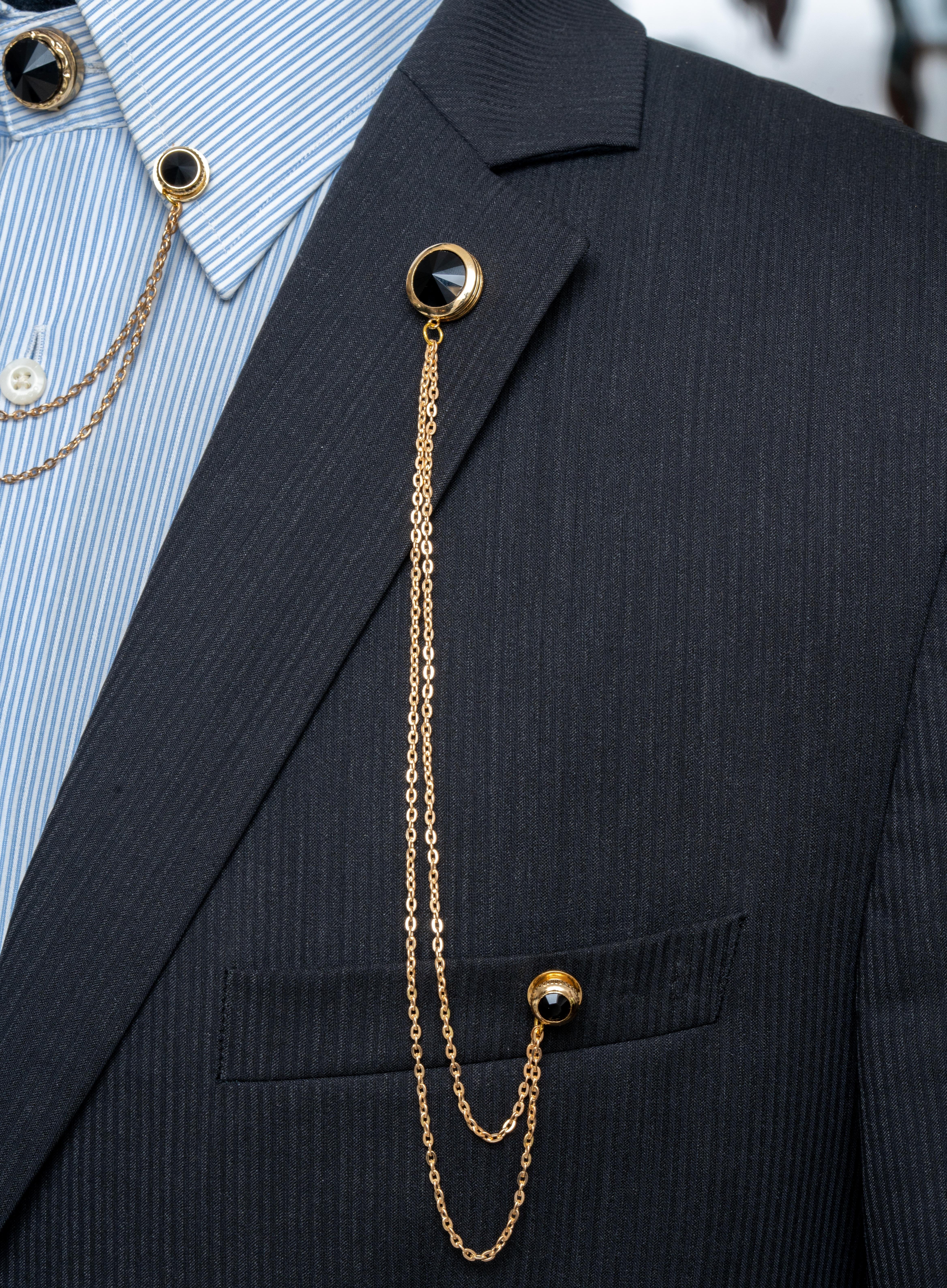 Yaka İğnesi & BroşCMC2191Siyah Taşlı Ceket Yaka İğnesi