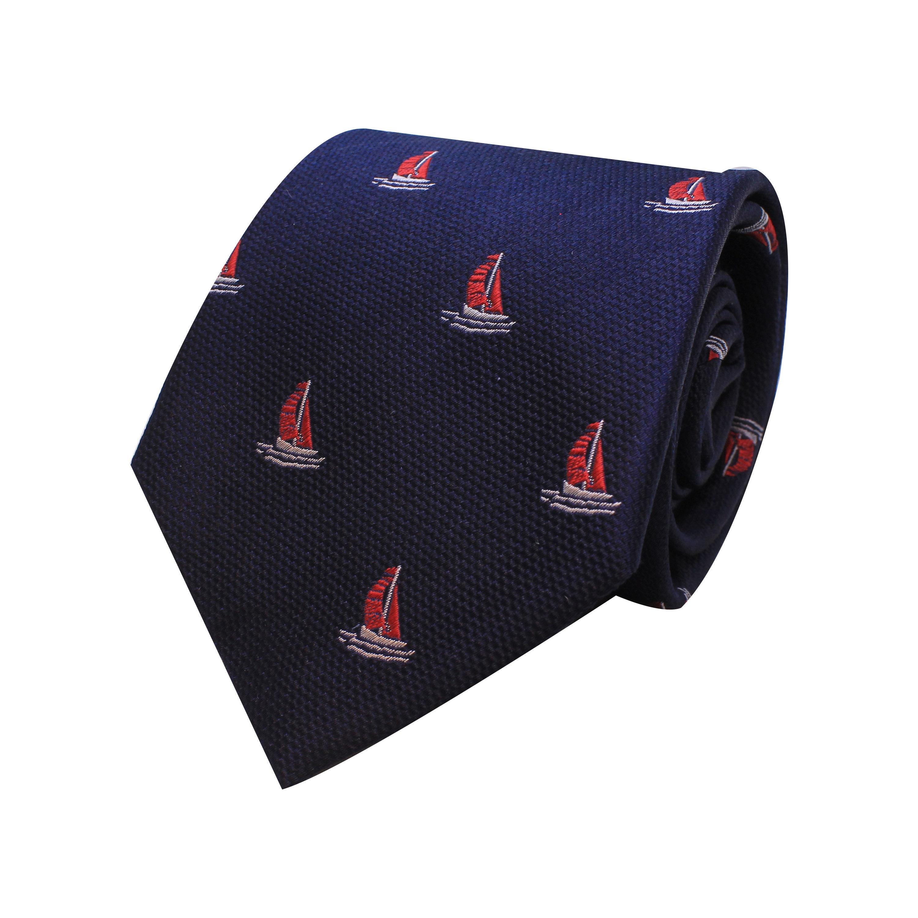 KravatCMC2599Yelkenli Desenli Lacivert İpek Kravat