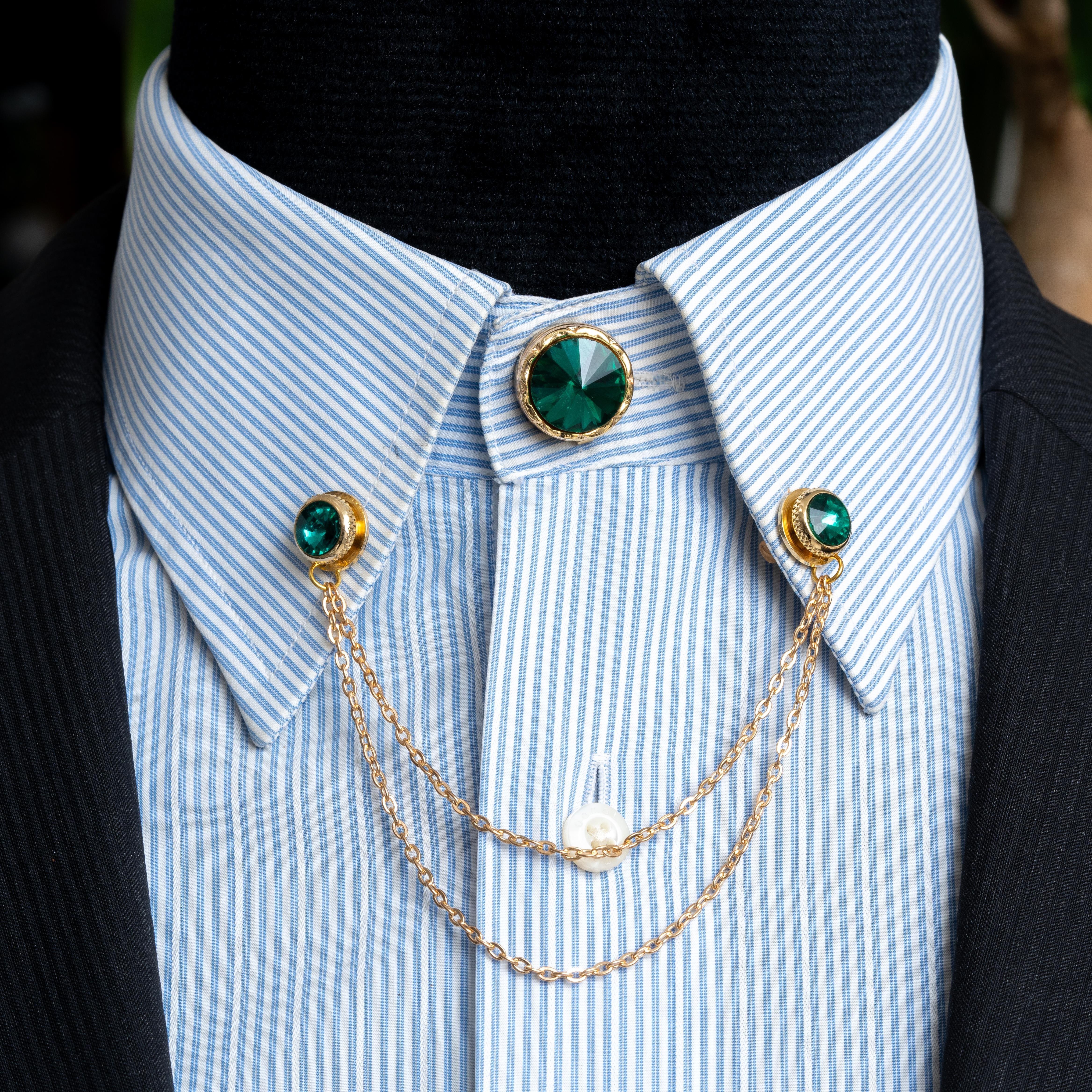 Yaka İğnesi & BroşCMC2199Yeşil Taşlı Ceket & Gömlek Aksesuar Seti