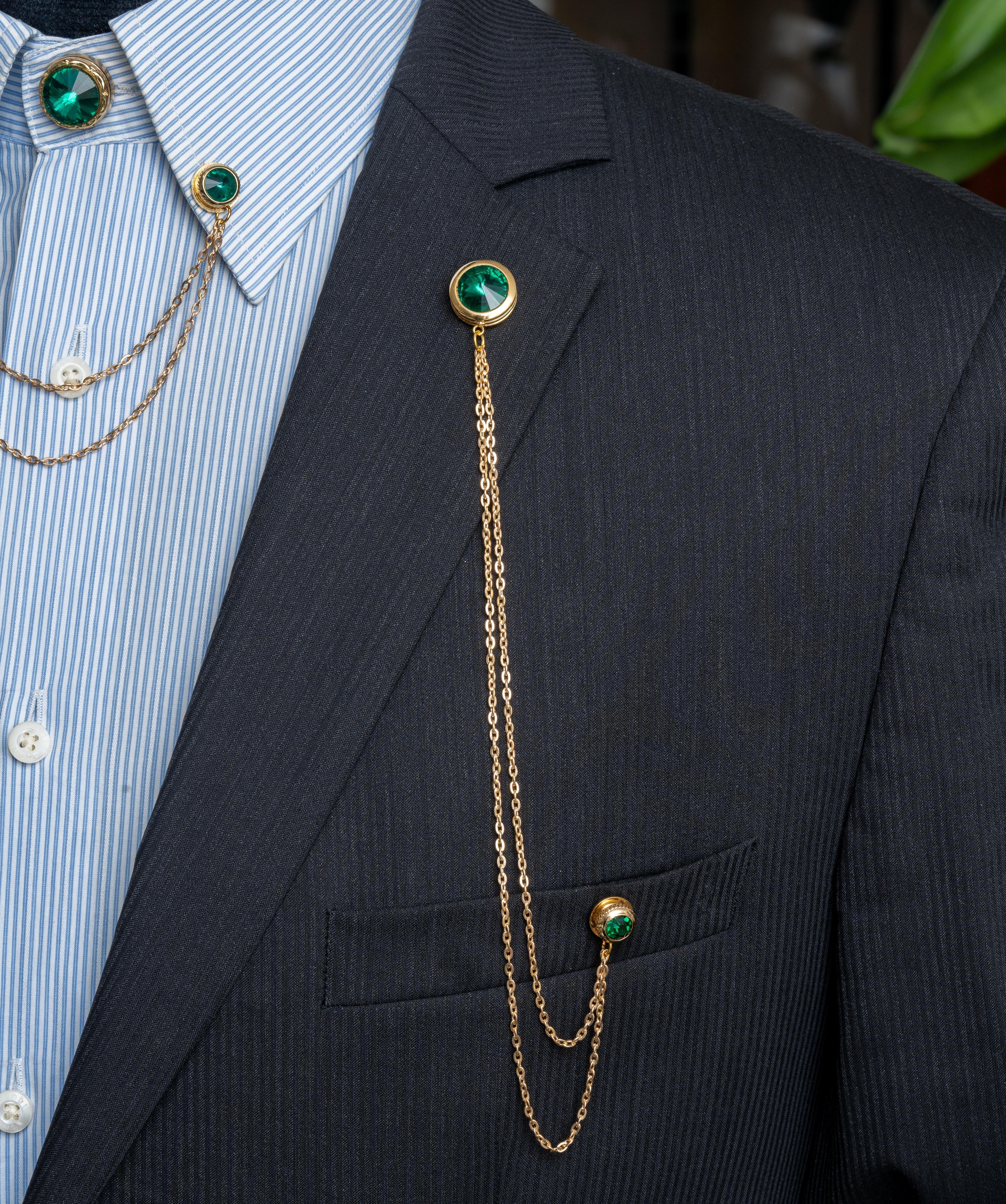 Yaka İğnesi & BroşCMC2199Yeşil Taşlı Ceket & Gömlek Aksesuar Seti