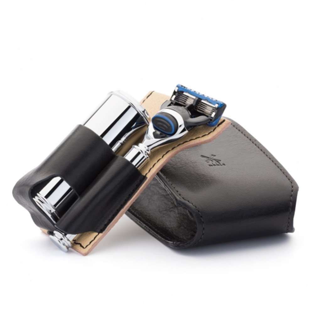 Siyah Deri Çantalı Tıraş Seti