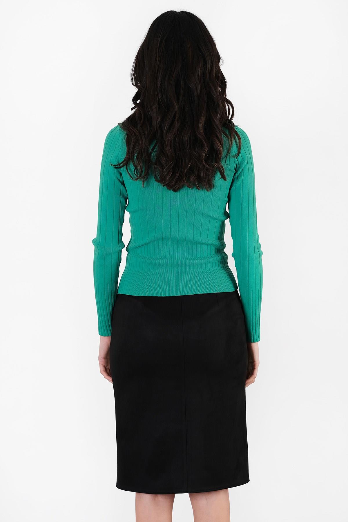 Catherina Kemerli Klasik Yırtmaçlı Süet Etek SİYAH