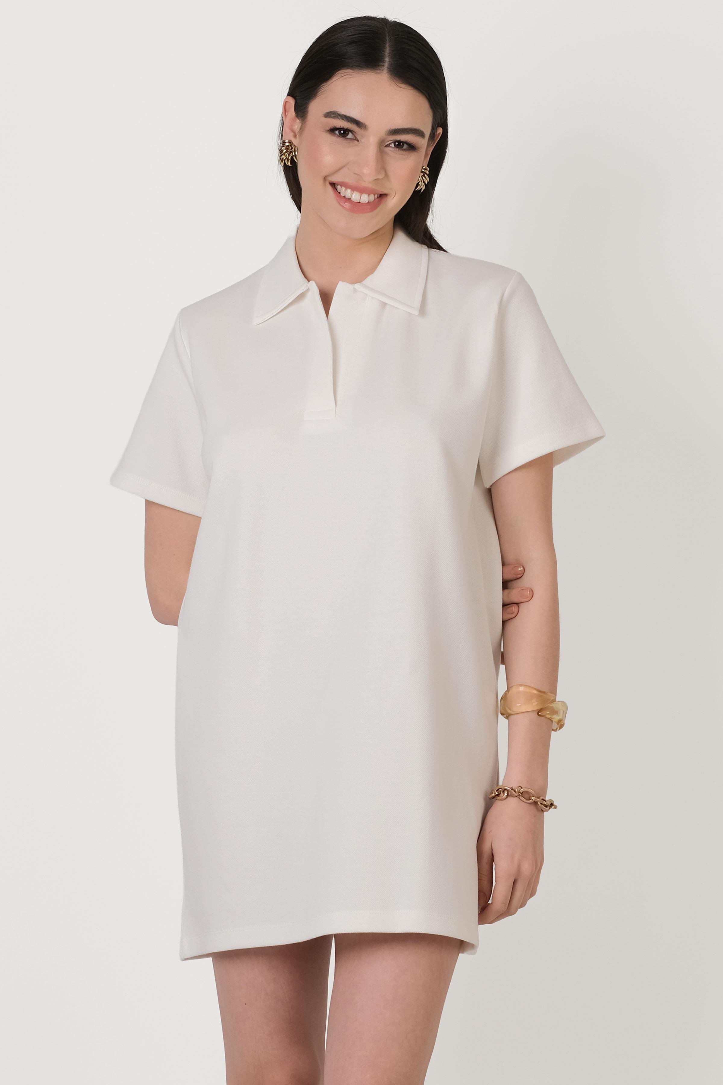 Eisenberg Polo Yaka Mini Elbise EKRU