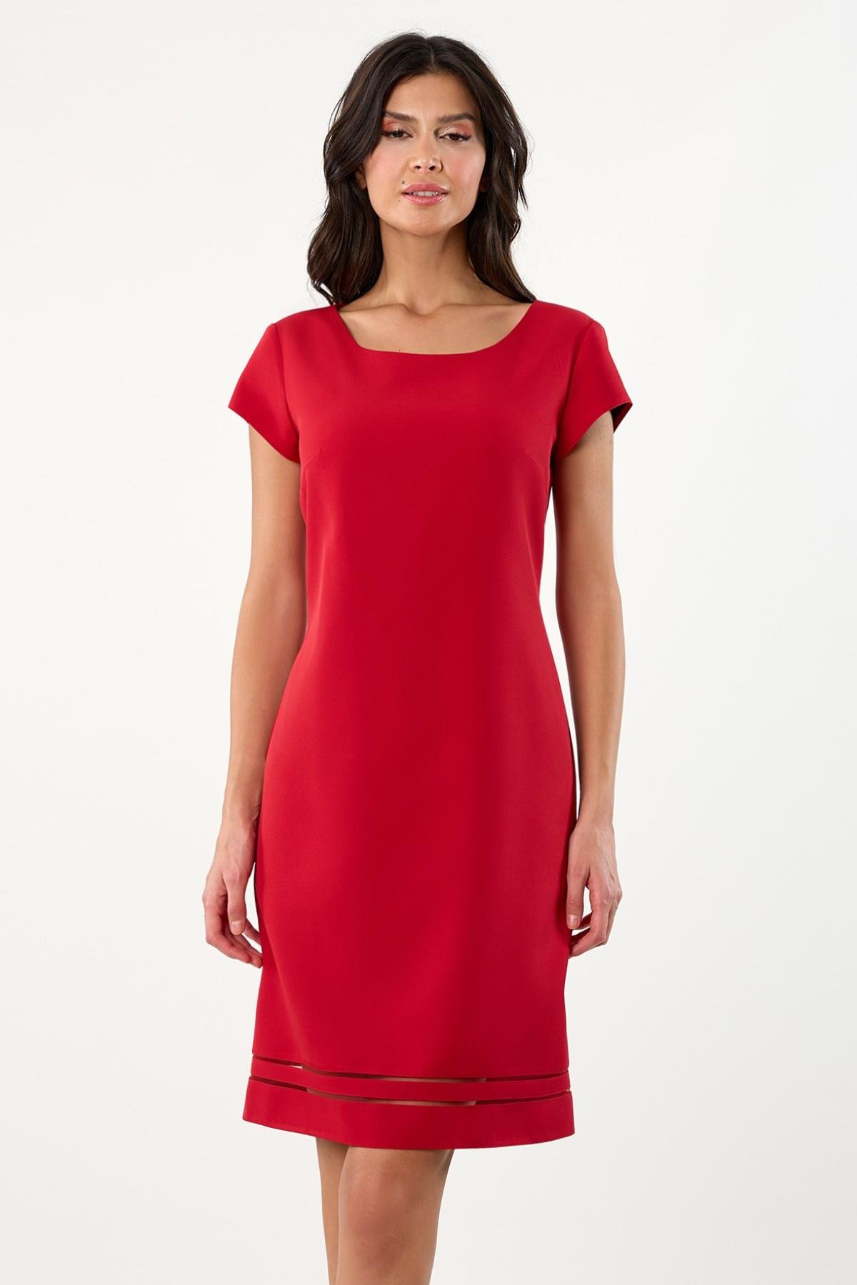 Geppina V Yaka Etek Tüllü Elbise KIRMIZI