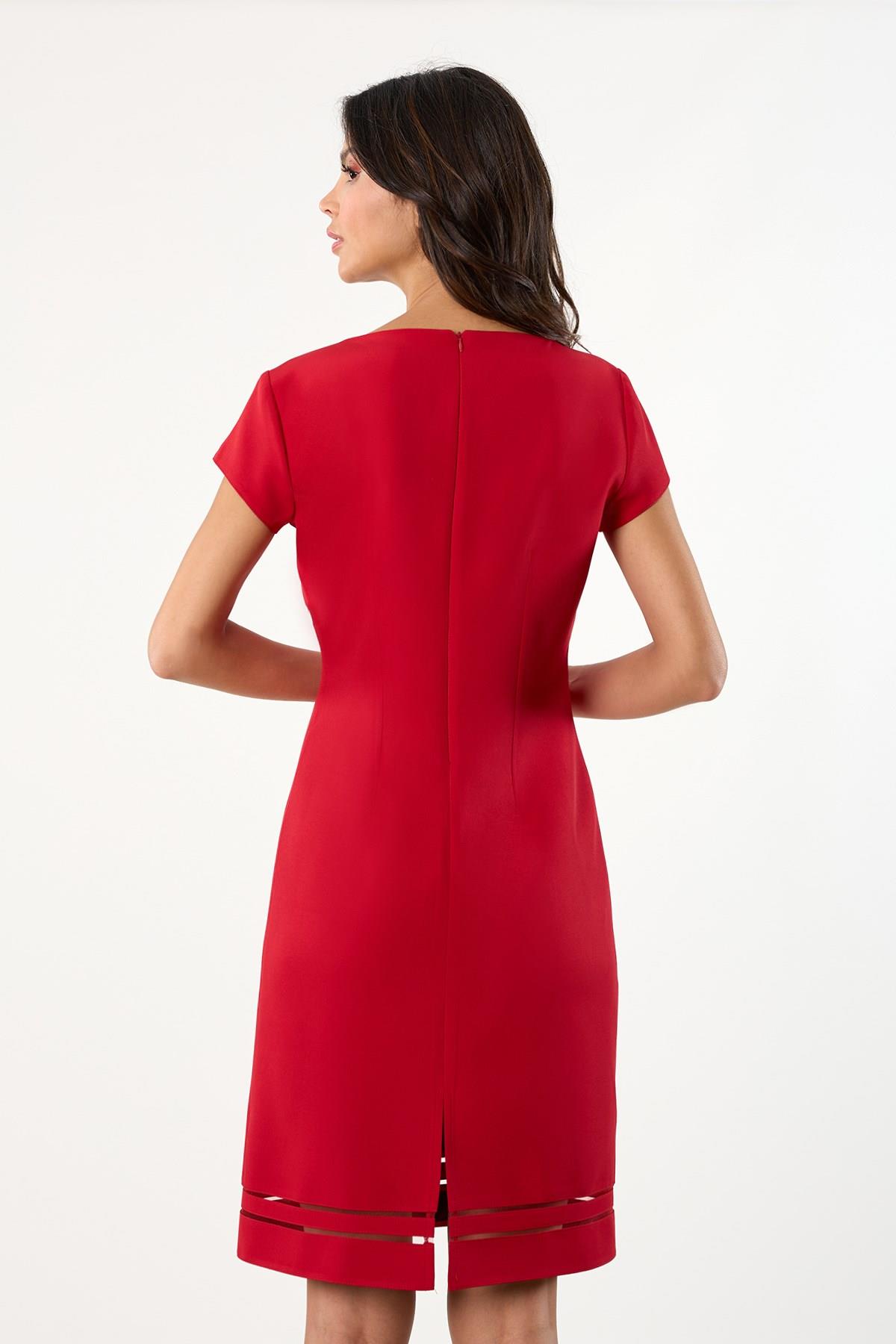 Geppina V Yaka Etek Tüllü Elbise KIRMIZI