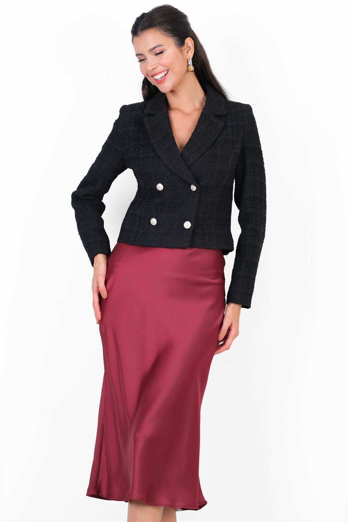 İsmeno Mono Yaka Blazer Kısa Ceket SİYAH