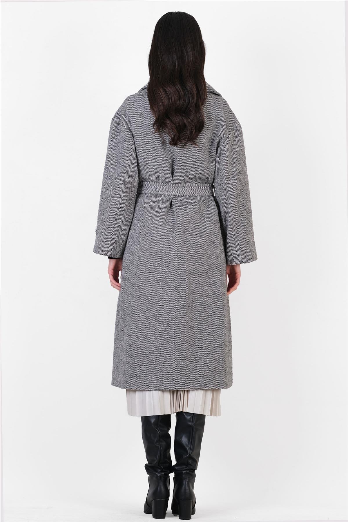 Piombi Geniş Yaka Koları Kuşaklı Salaş Kaban GRİ